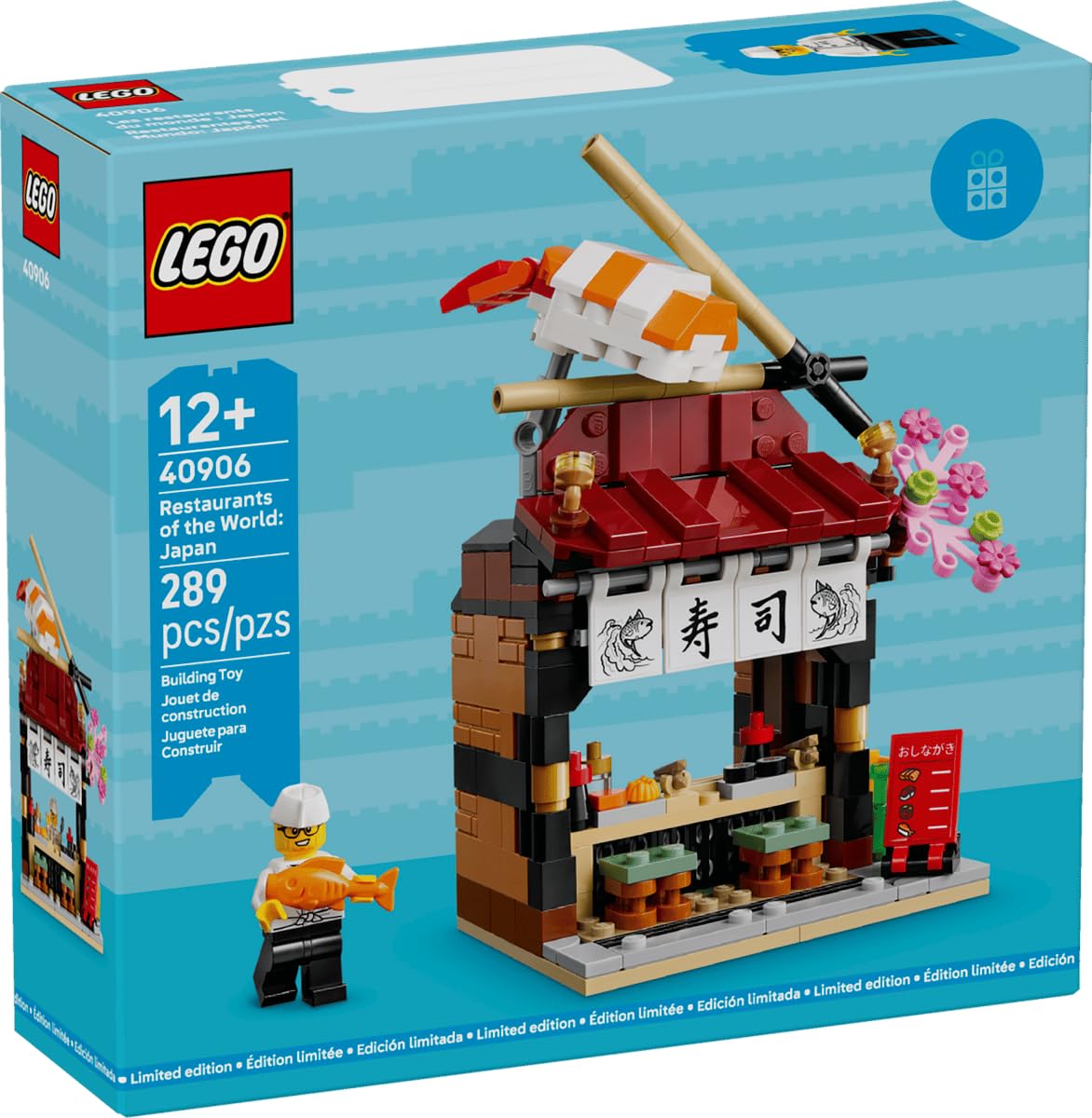 LEGO Restaurants of the World: Japan - 289-Piece Japanese Restaurant Building Kit with Chef Minifigure, Sushi Decor Display Model, Collectible Gift