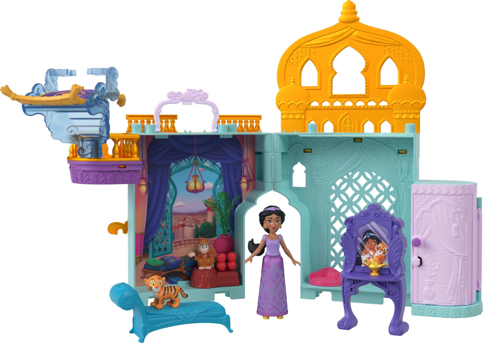 Mattel Disney Toys, Storytime Stackers Jasmine's Palace, Stackable Doll House with Small Doll, 2 Friends & 8 Pieces, Inspired by Disney's Aladdin