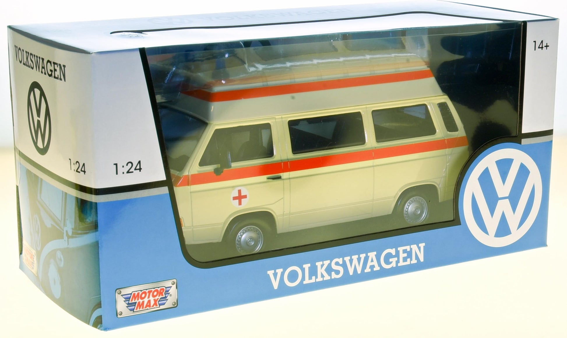 Motormax Volkwagen T3 Ambulance Emergency Doctor 1979-1992 1/24 Model Car with Individual Number Plate