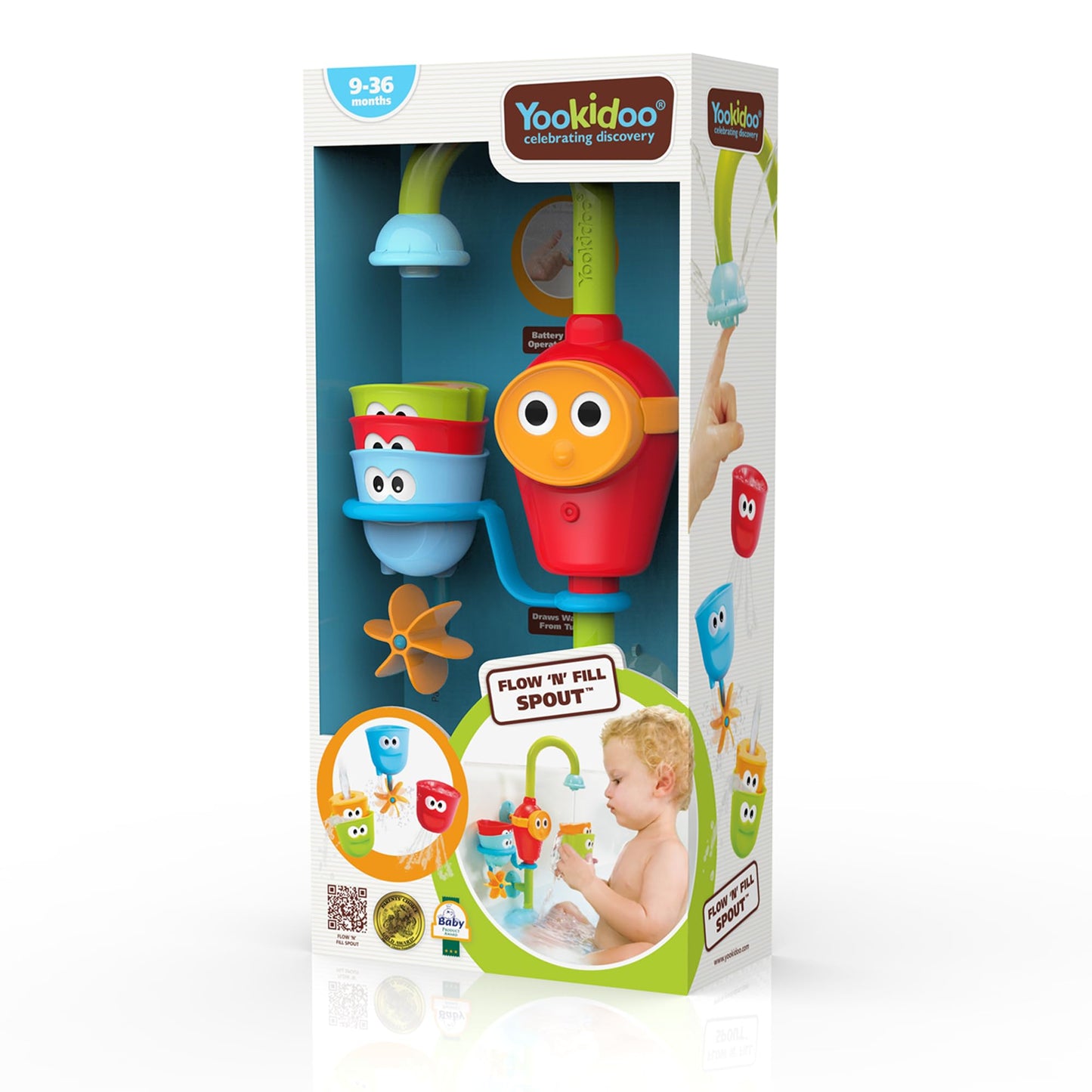 Yookidoo Toddler and Baby Bath Toy (Ages 1-3): Flow N Fill - 3 Stackable Play Cups - Battery Operated Interactive Hose Toy & Tumblers with Multiple