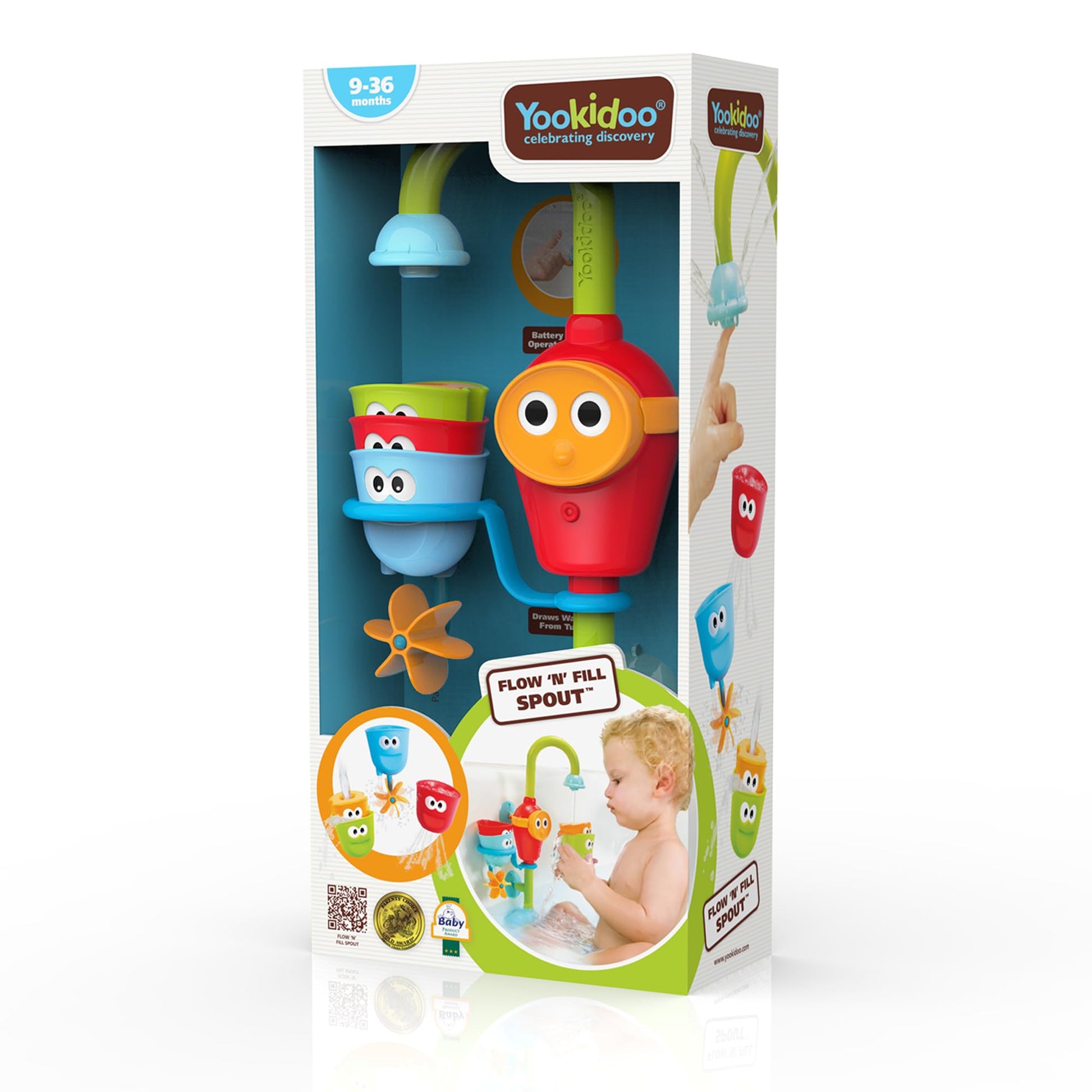 Yookidoo Toddler and Baby Bath Toy (Ages 1-3): Flow N Fill - 3 Stackable Play Cups - Battery Operated Interactive Hose Toy & Tumblers with Multiple