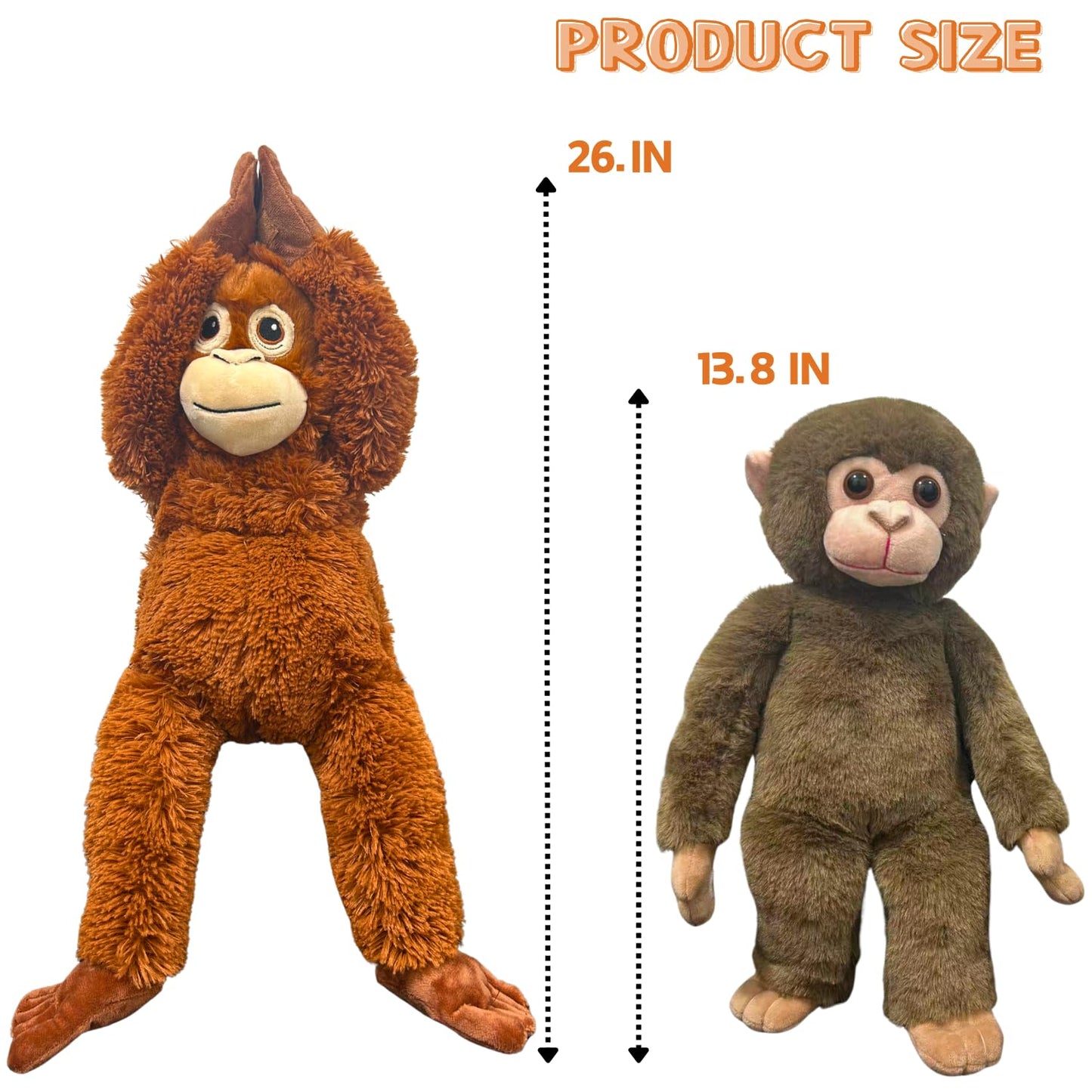 TQJOUJOU Punch Monkey Plush Toys, 2Pcs Baby Monkey & Orangutan Stuffed Animals, 26'' Cuddly Huggable Orangutan Plushies Doll, Gift for Kids and Adults