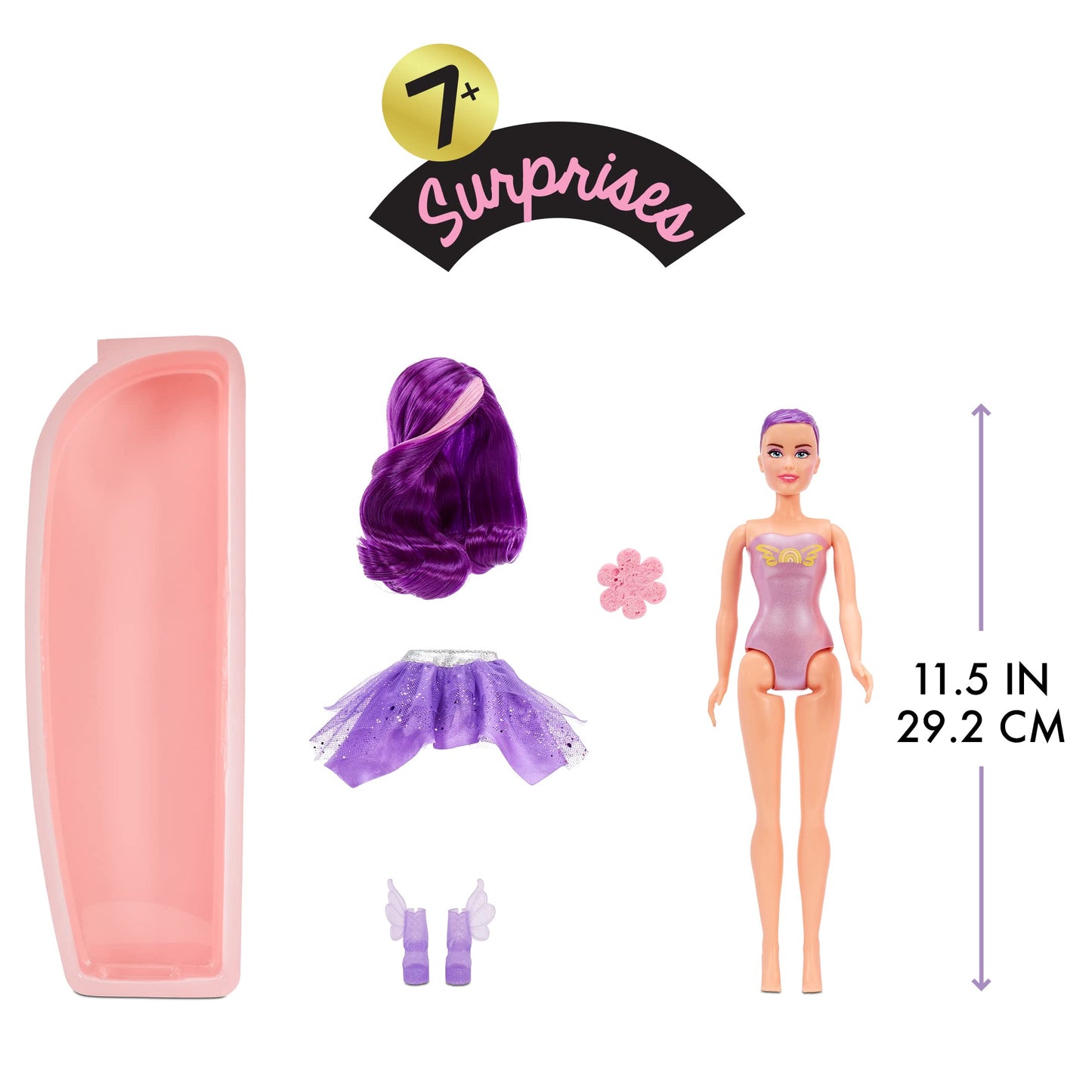 MGA Entertainment Dream Ella Color Change Surprise Fairies, Aria Purple Fashion Doll with 7+ Surprises Including Outfit , Castle Play Pretend Gift for
