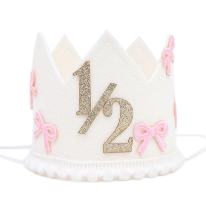 Jissoo Bow 1/2 Birthday Crown - 6 Months Birthday Decorations,Little Princess Crown for Cake Smash,Sweet Hat Photo Props,Pink Bow Half Way to One