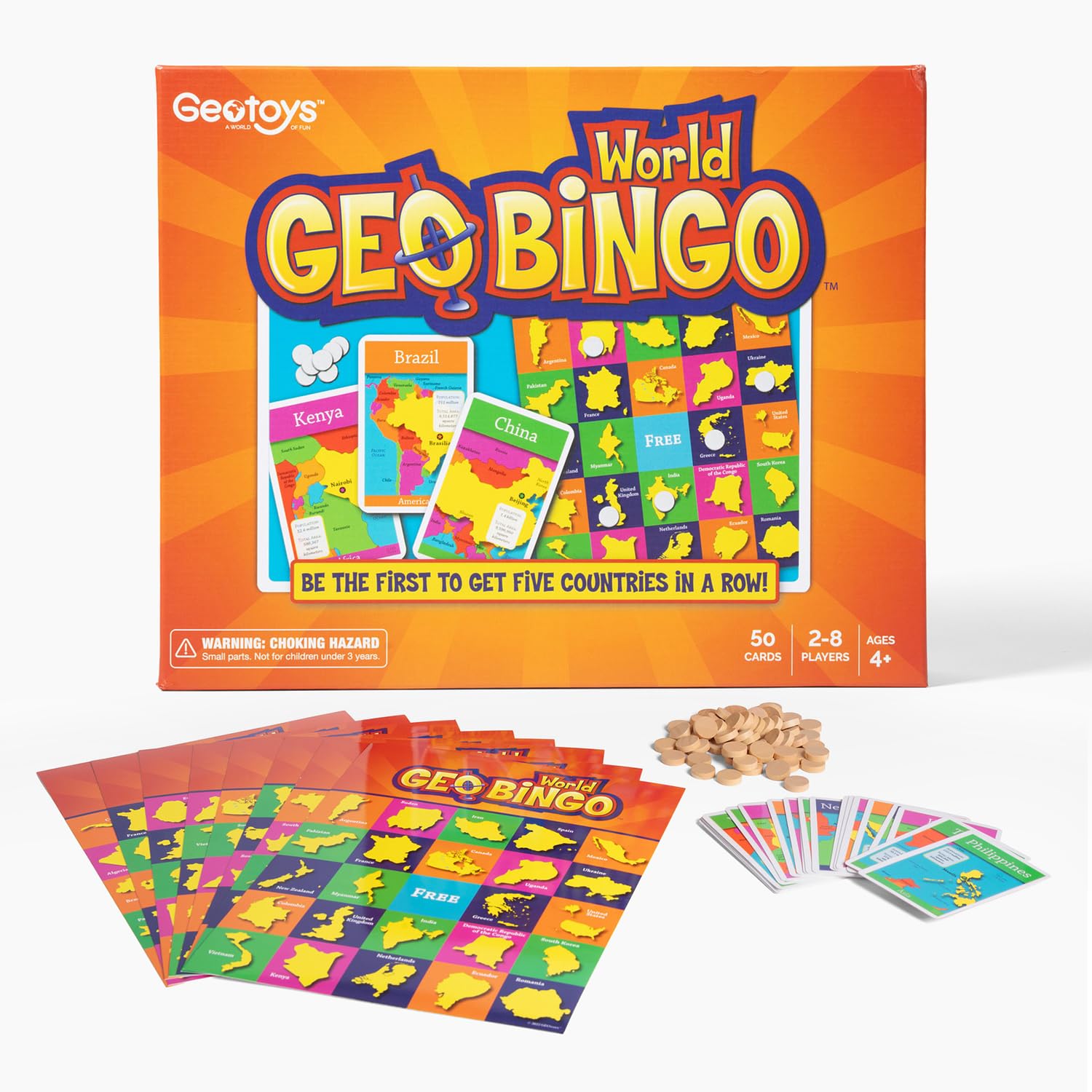 GeoToys GeoBingo, World Bingo for Kids Ages 4 and Up, Geography Game for Home, School or Camp - Fun Kids Educational Game, Bingo Games for Family