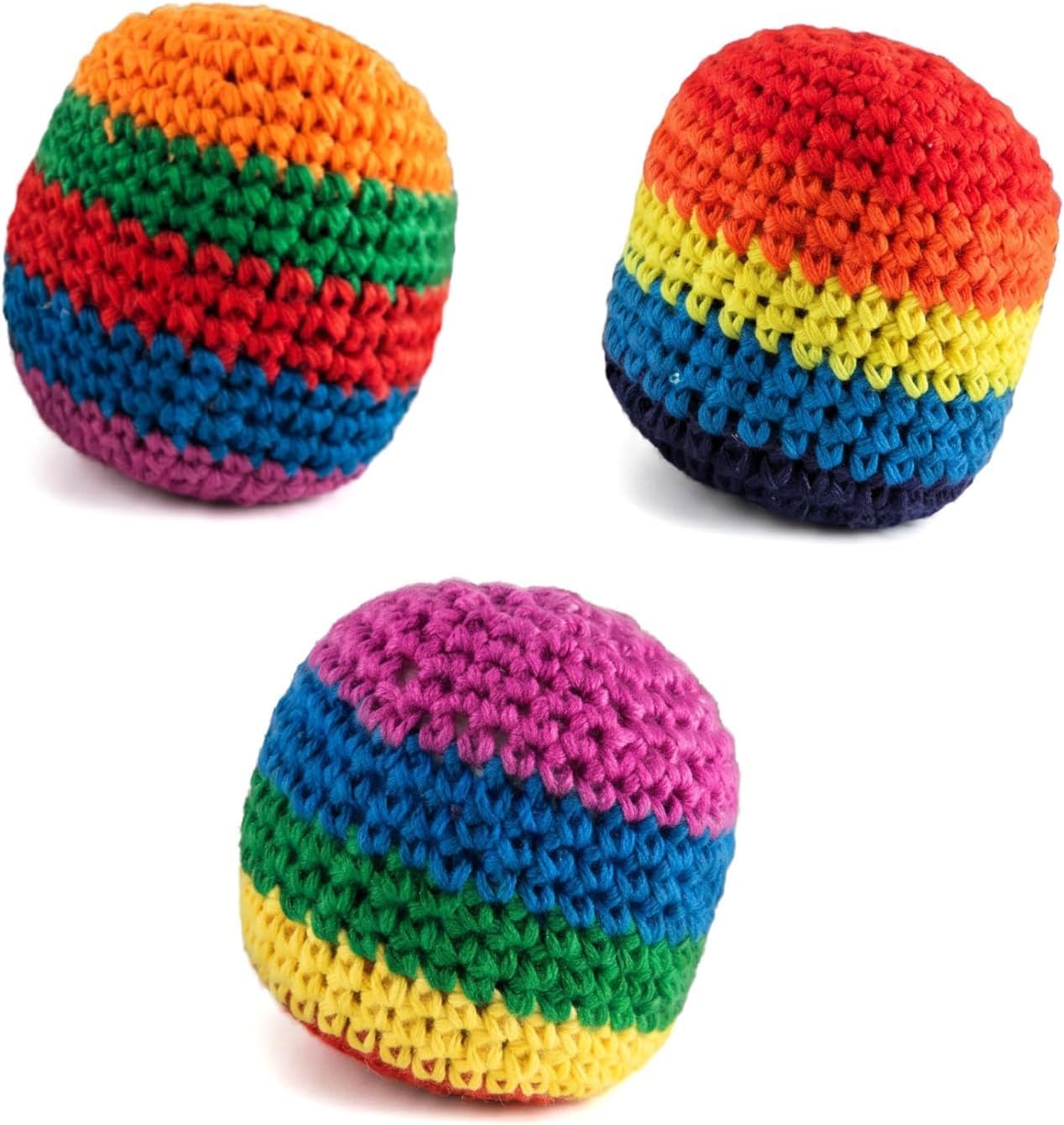 Fanwarmfit Hand Crocheted Footbags, Color Juggling Sacks, Durable Woven Kicking Toy for Adults Outdoor Training Beach Camping Portable Set (Three