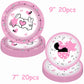 80 Pcs Pink Cartoon Birthday Party Decorations, Pink Girls Dessert Plates Napkins Forks Tableware Kit for Baby Shower Girls 1st 2nd 3rd 4th 5th 6th