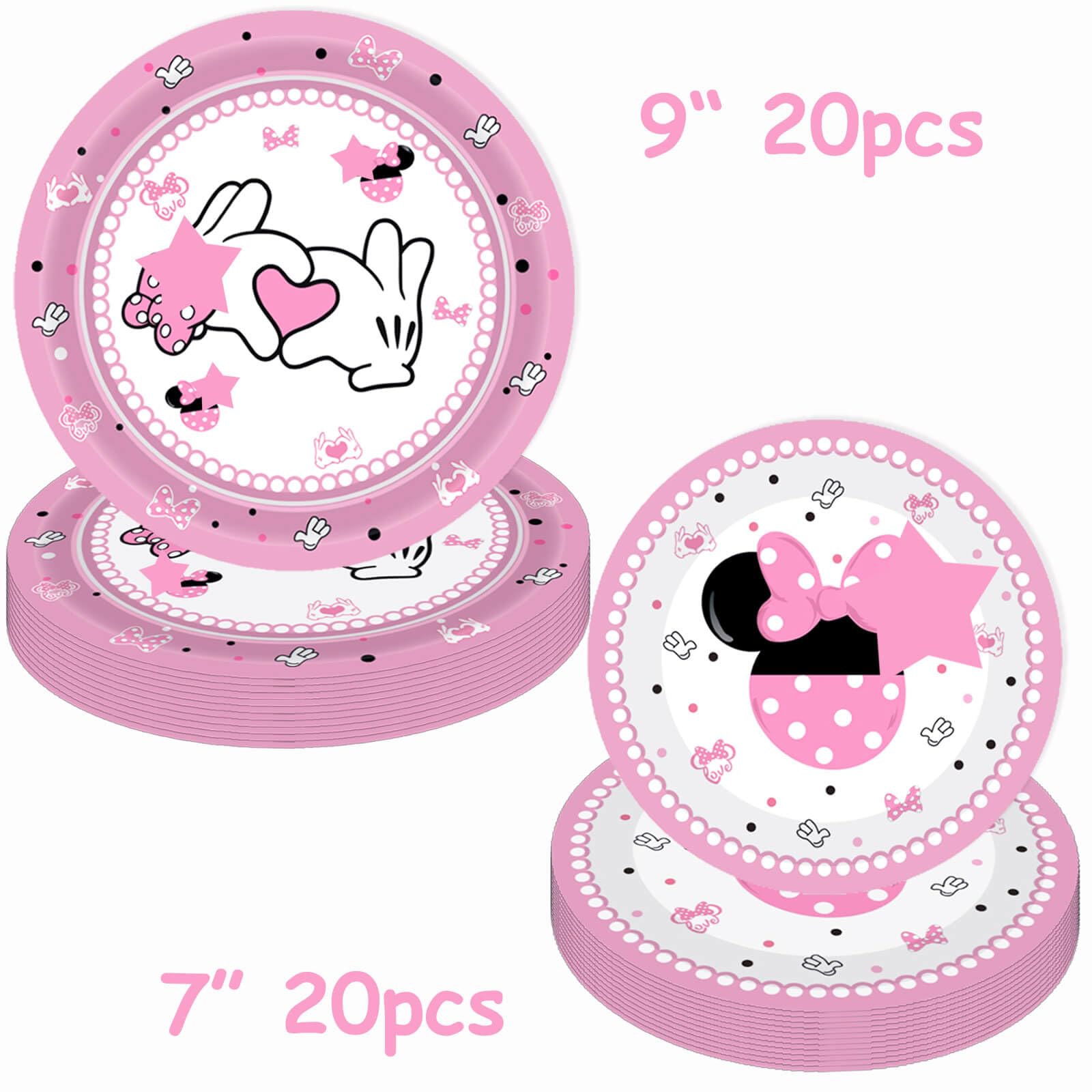 80 Pcs Pink Cartoon Birthday Party Decorations, Pink Girls Dessert Plates Napkins Forks Tableware Kit for Baby Shower Girls 1st 2nd 3rd 4th 5th 6th