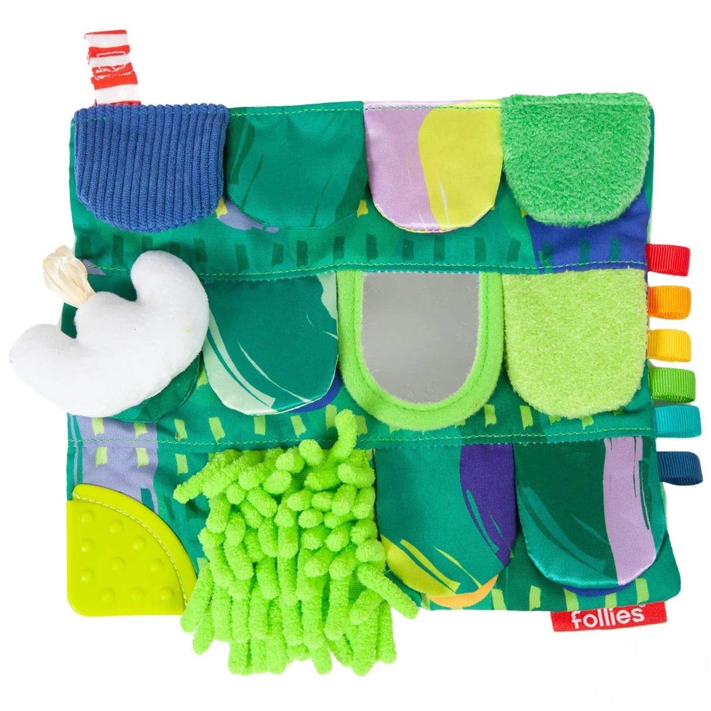 Follies The Sensory Garden Baby Stroller and Tummy Time Toy - Portable Baby Toy - Crinkles, Mirror & Textures, Montessori-Inspired Infant Toy
