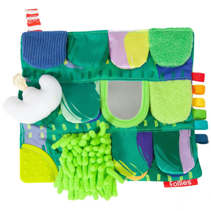 Follies The Sensory Garden Baby Stroller and Tummy Time Toy - Portable Baby Toy - Crinkles, Mirror & Textures, Montessori-Inspired Infant Toy