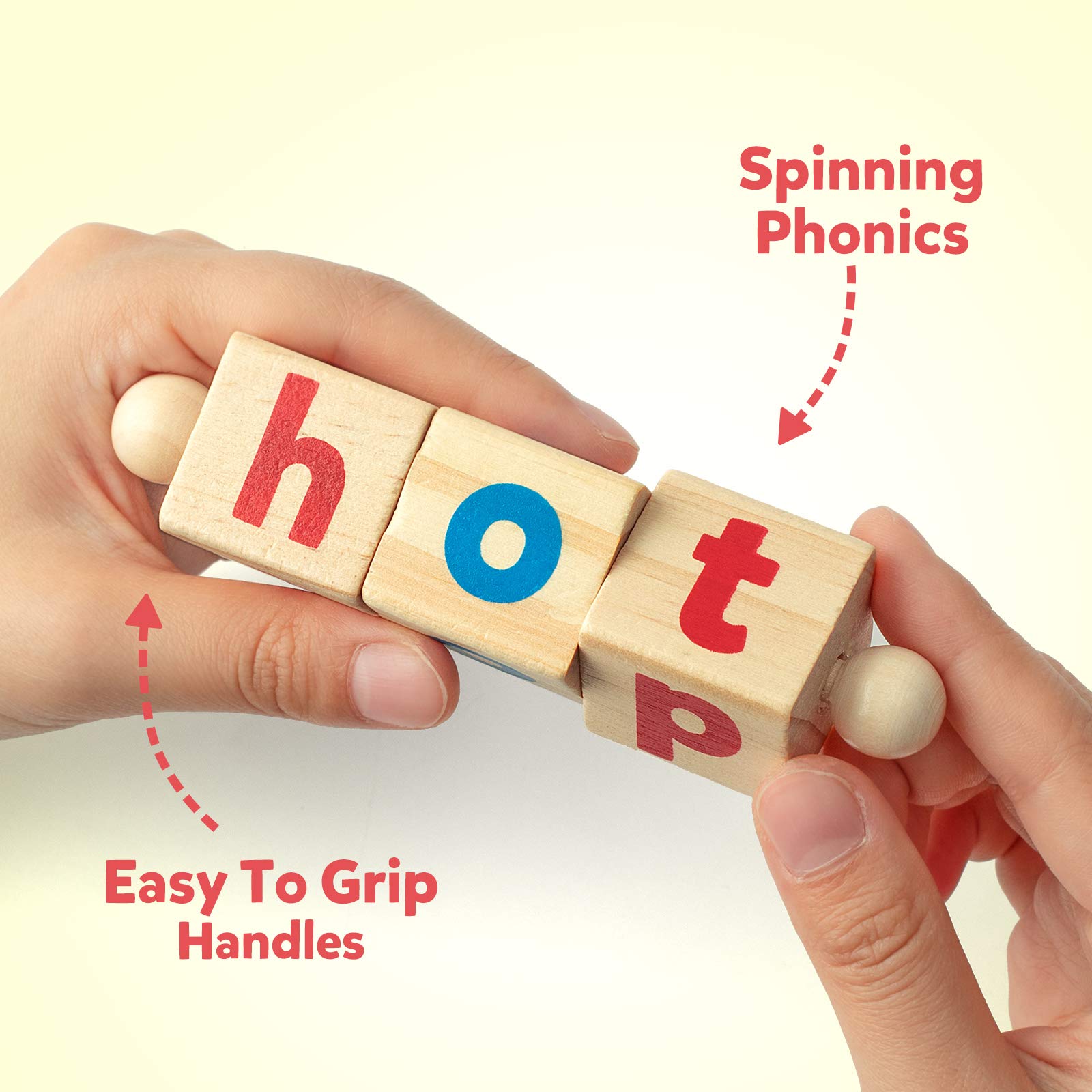 Coogam Wooden Reading Blocks Short Vowel Rods Spelling Games, Flash Cards Turning Rotating Letter Puzzle for Kids, Site Words Montessori Spinning