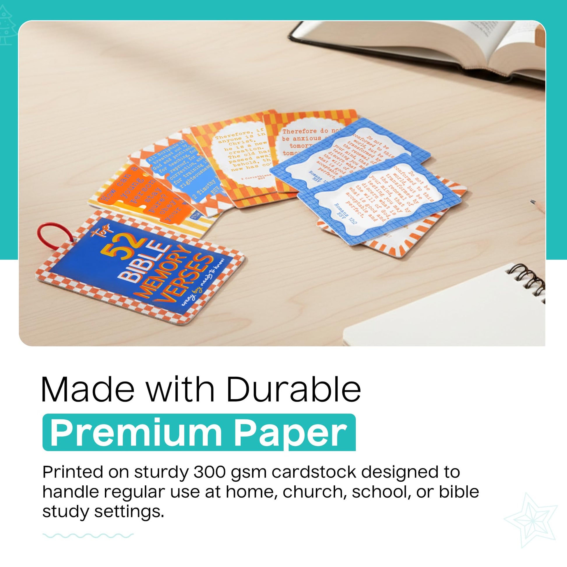 Aspen Lane Kids Bible Verse Cards, 52 Scripture Memory Flash Cards (Blue)