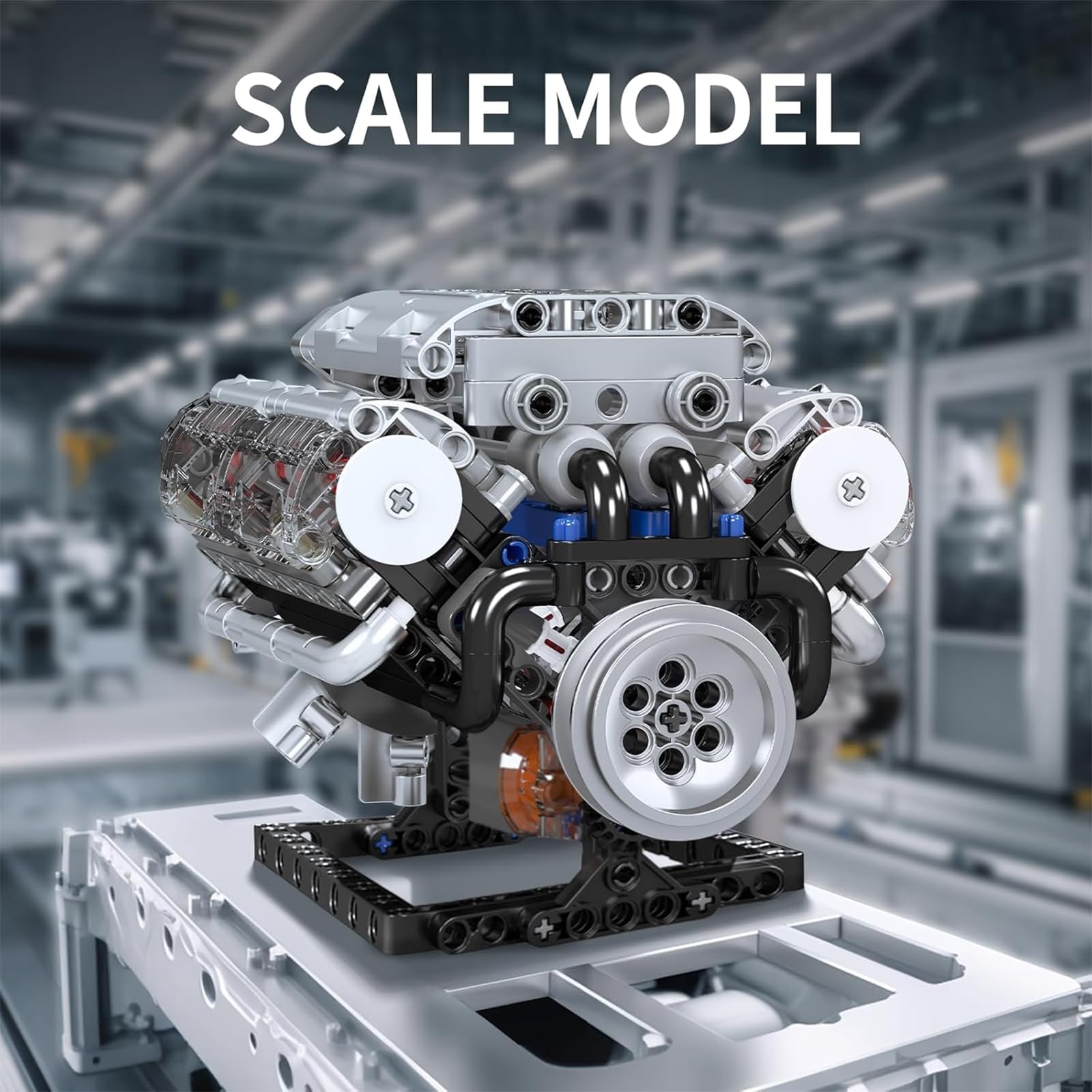 Mould King V8 Engine Building Blocks Sets, MOC Scale Model Kit with Battery Box and Motor, Collectible Set for Adults, Construction Toys Gifts