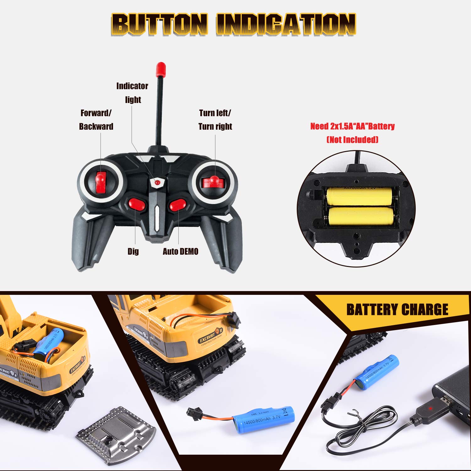 Remote Control Excavator, Beach Excavator Sand Toy Gift for Boys Age 3-7