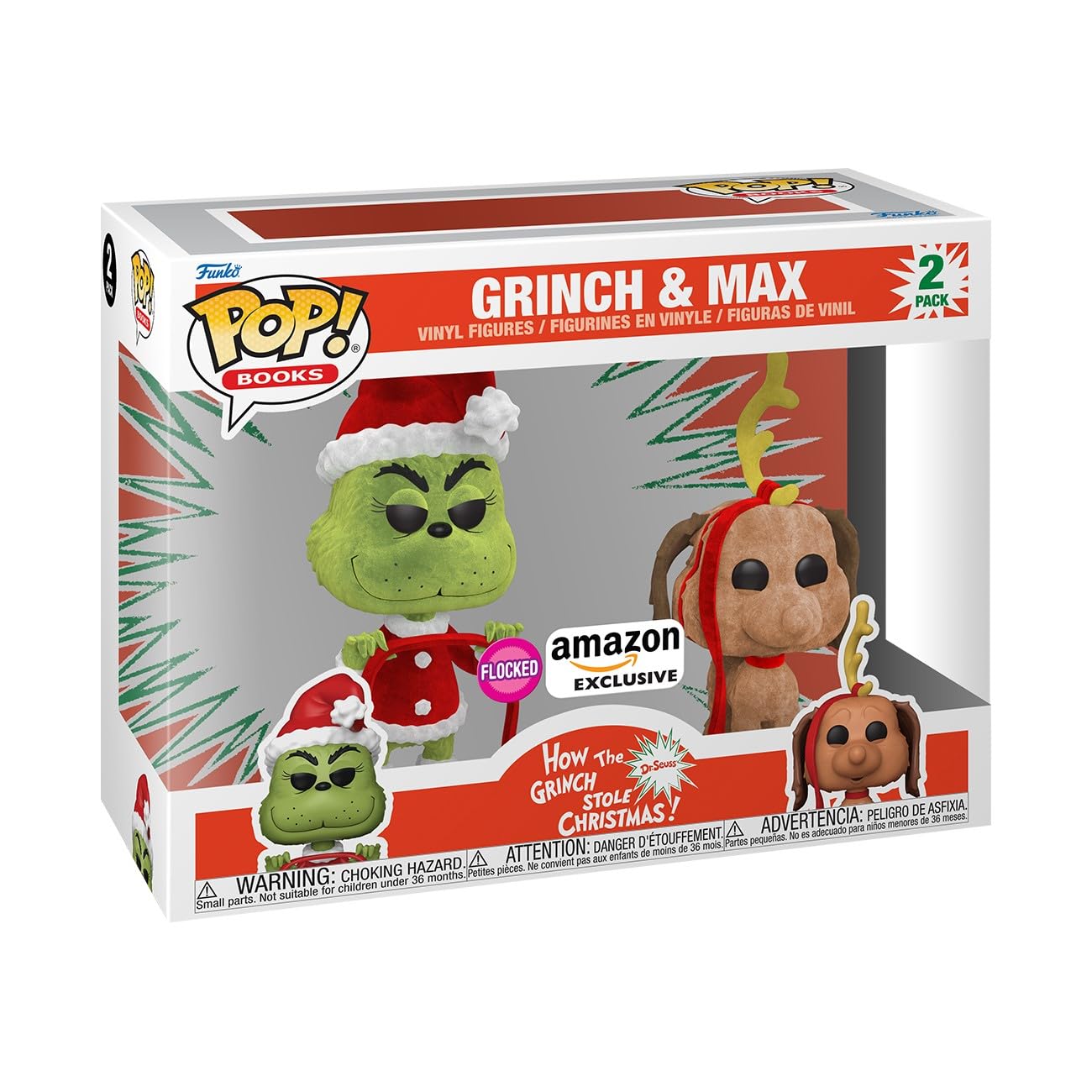 Funko Pop! Books: How The Grinch Stole Christmas - Grinch with Max, 2-Pack (Flocked), Amazon Exclusive