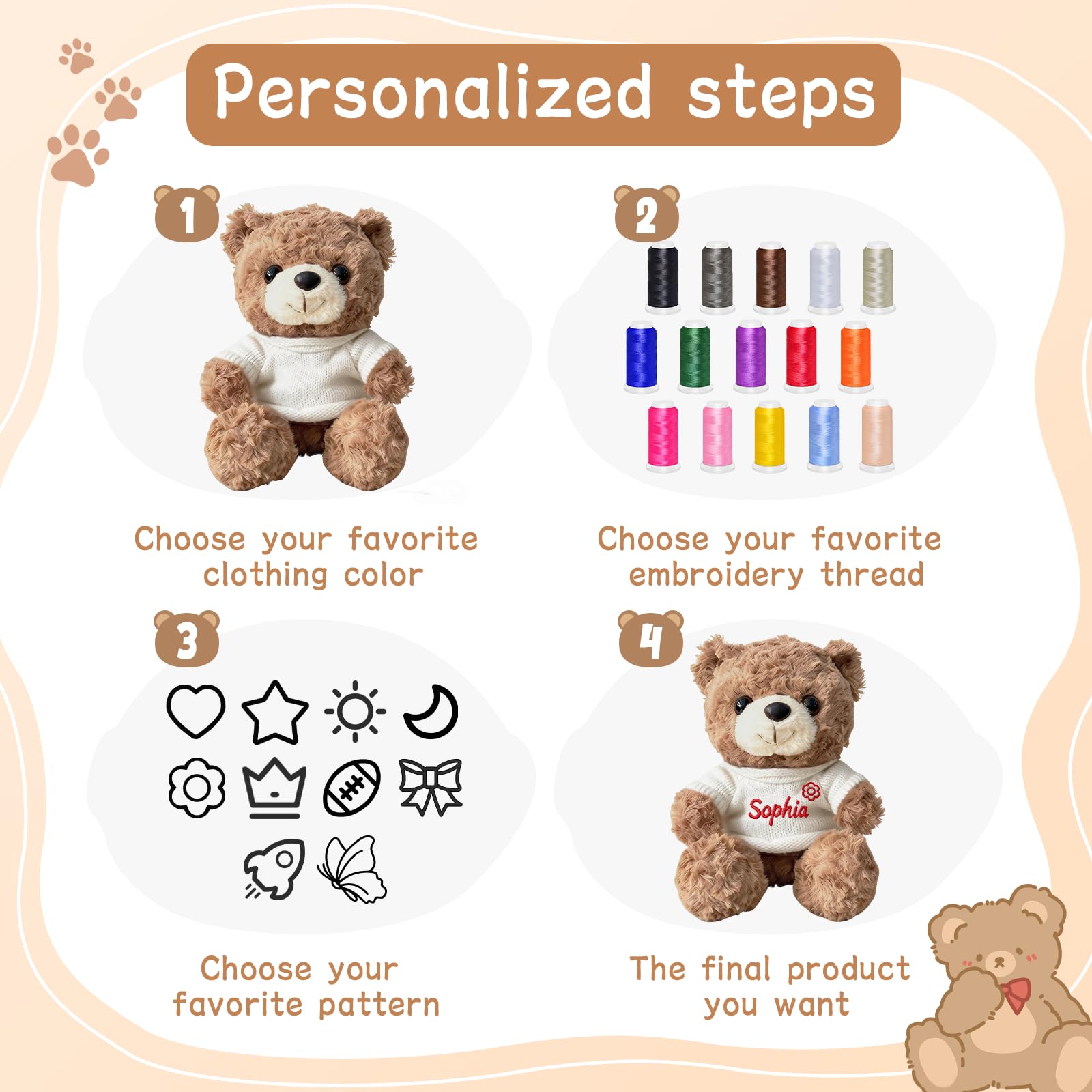 aoemgnj Personalized Teddy Bear with Custom Embroidered Name, 10/12/16 Inch Soft Plush Stuffed Animal, Valentine's Day Birthday for Girlfriend