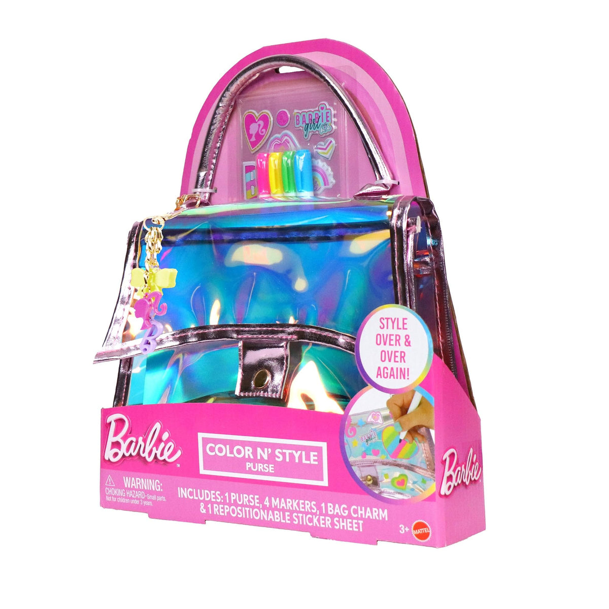 Barbie Color N’ Style Purse Activity, Kids Arts and Crafts Kit with Markers, Stickers, and Bag Charm by Just Play, Ages 3+