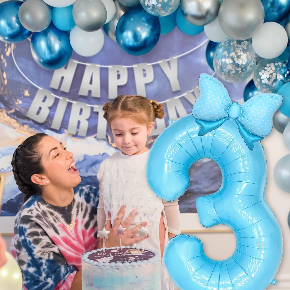 Light Blue 10 Balloon Number Blue Bow Birthday Decorations, Blue Bows Balloons Foil Mylar Helium Large 40” 10th Balloon for Girls Coquette Birthday