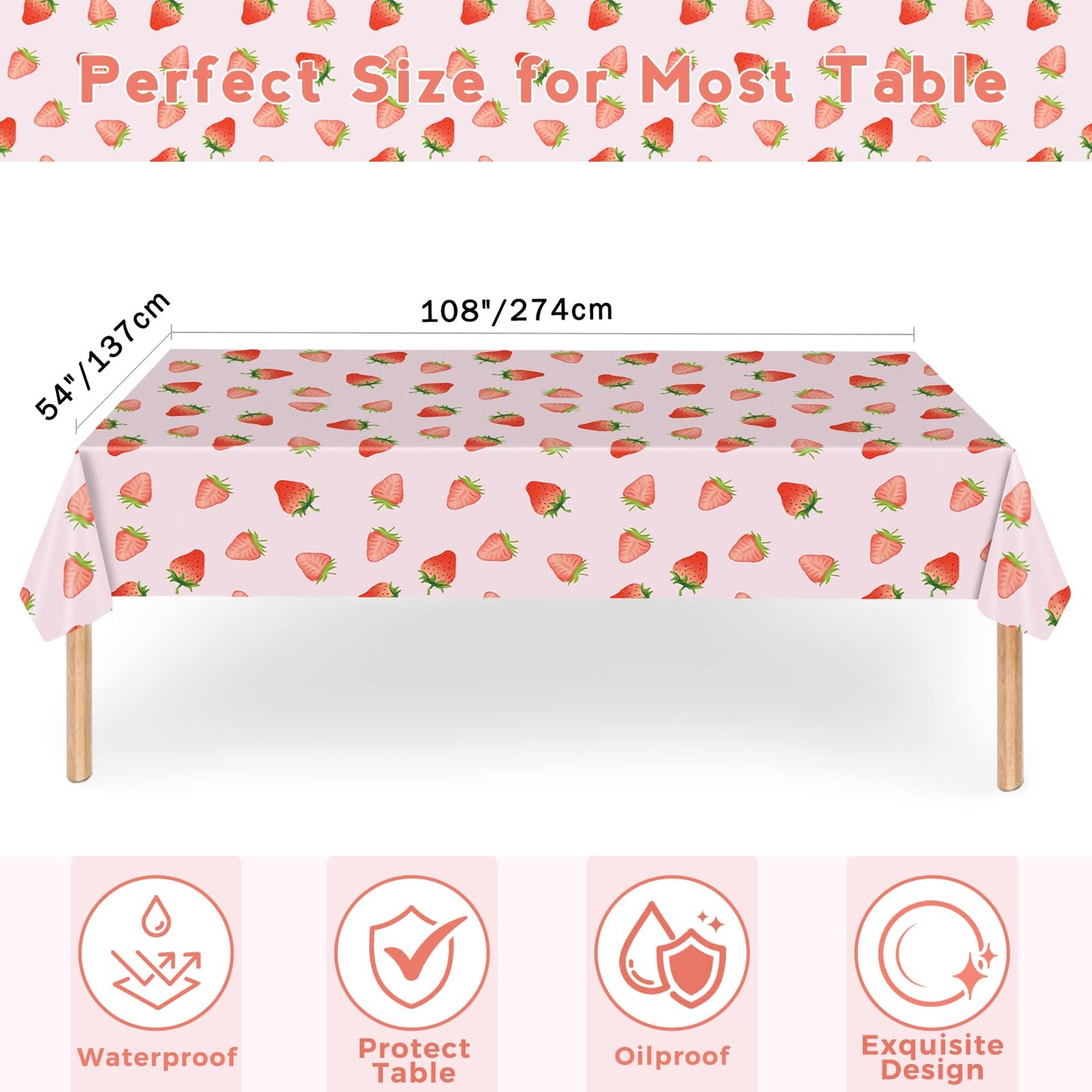 Strawberry Party Tableware Set,Strawberry Birthday Decoration,Summer Fruit Party Supplies Paper Plates Napkins Tablecloth for 25 Guests Great