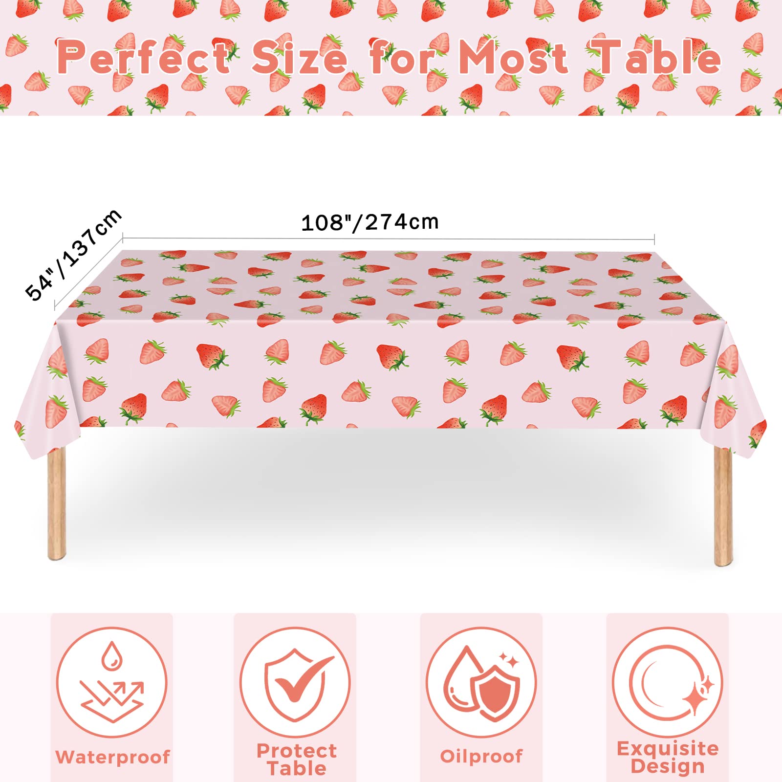 Strawberry Party Tableware Set,Strawberry Birthday Decoration,Summer Fruit Party Supplies Paper Plates Napkins Tablecloth for 25 Guests Great