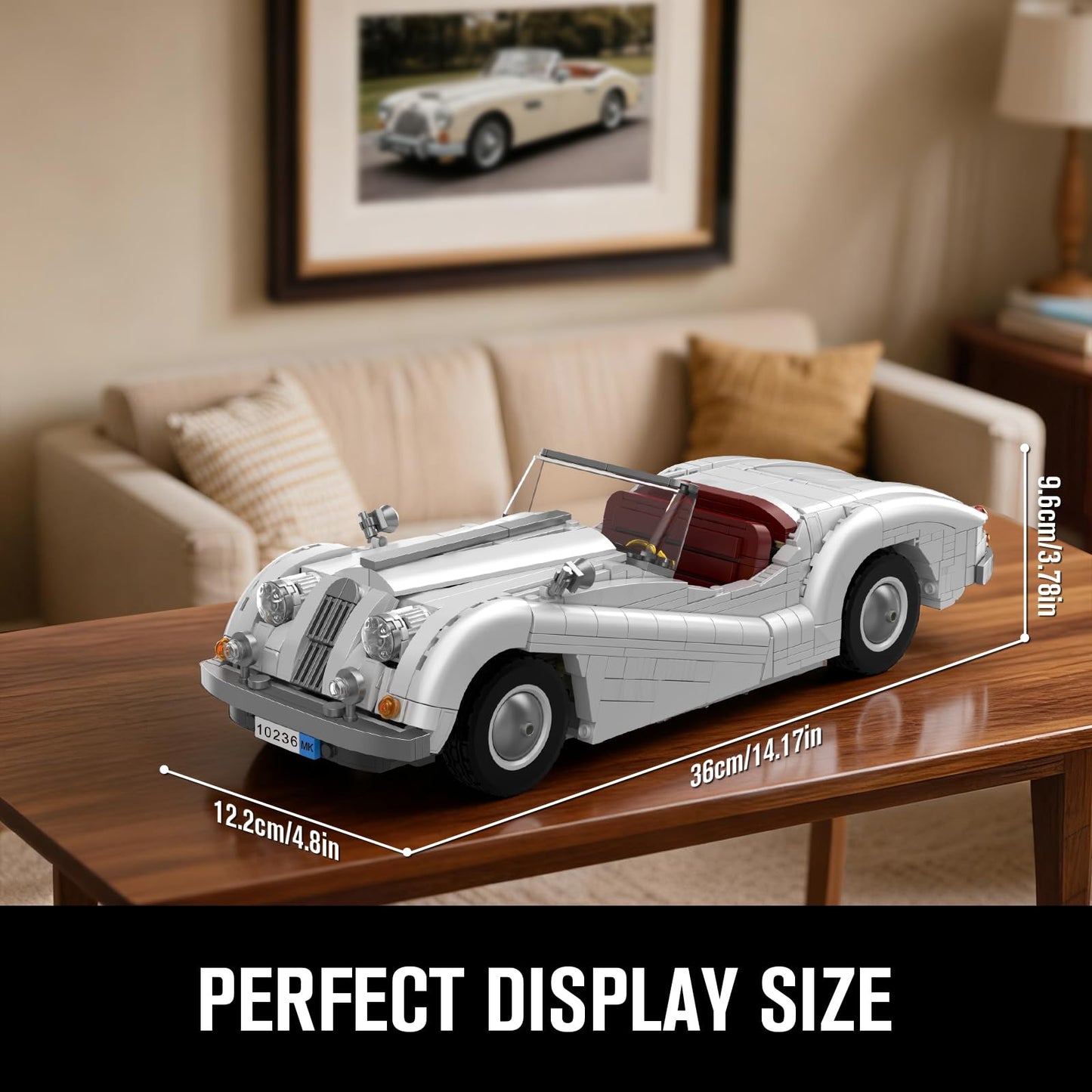 Mould King 10236 Classic Vintage Convertible Car Building Sets, White Retro Sports Car Building Block Kit, Collectible Model Cars Kits for Adults