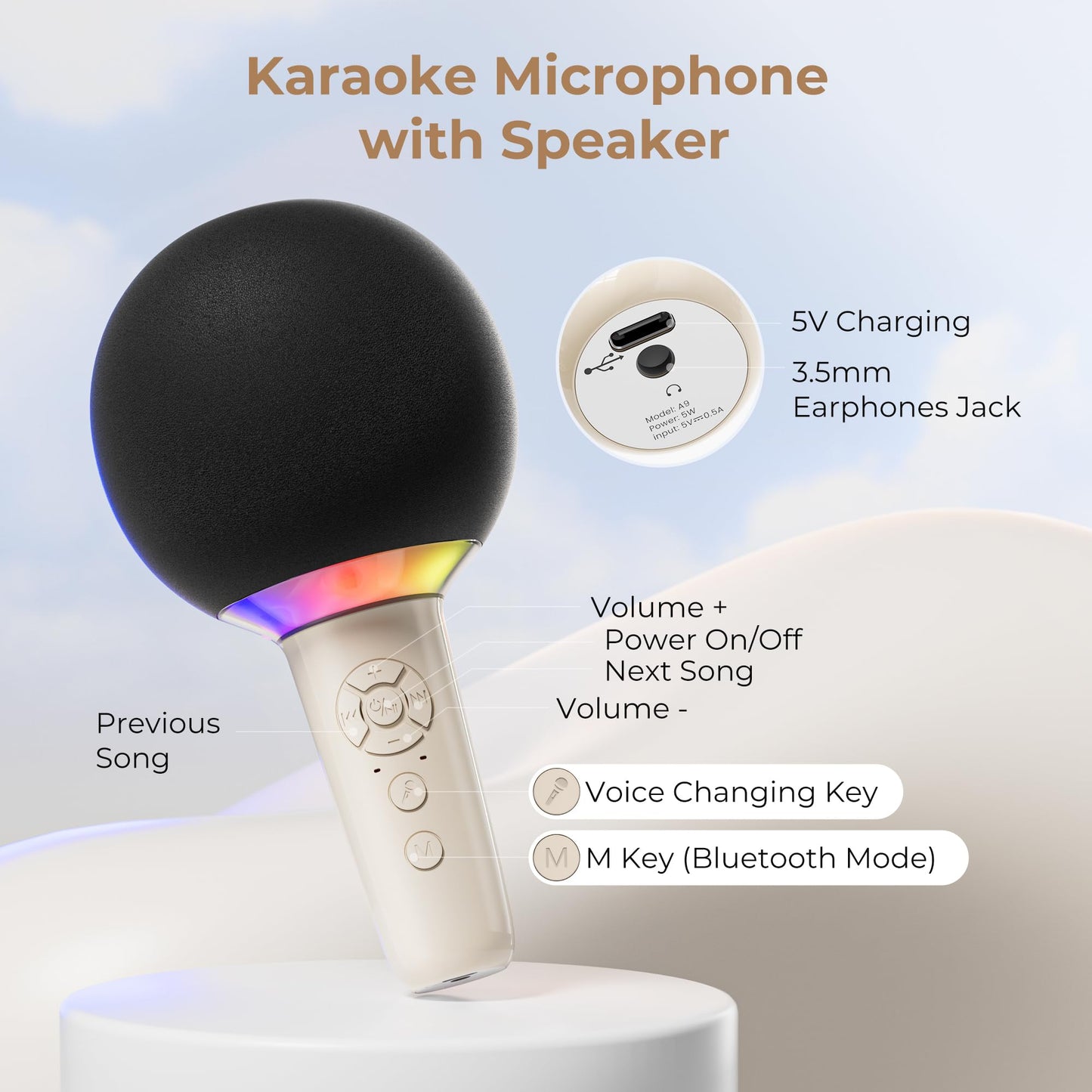 Wireless Bluetooth Karaoke Microphone for Kids, Portable Handheld Karaoke Mic Speaker Toys with LED Light, Best Christmas Birthday Festival Party Gift