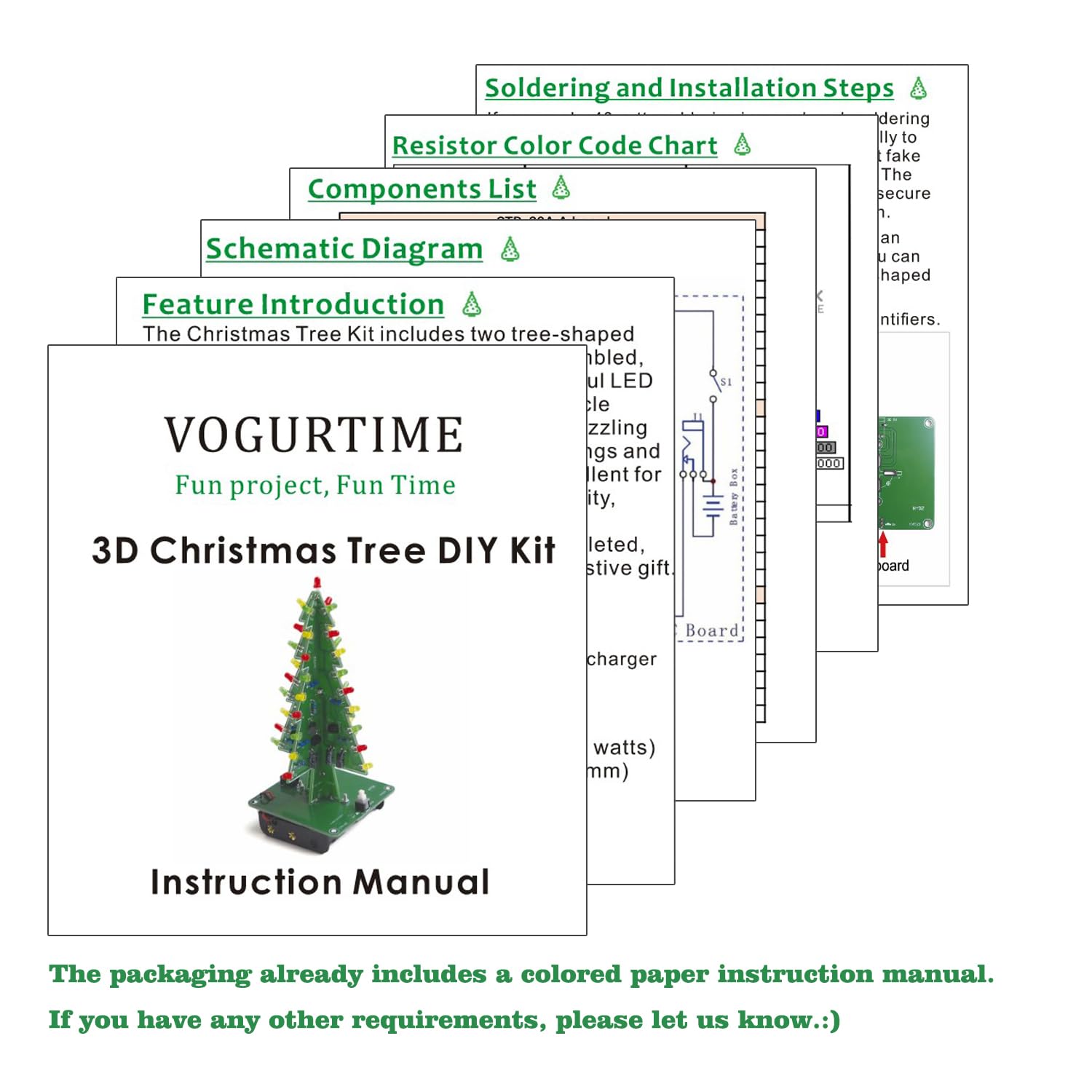 VOGURTIME Christmas Tree Soldering Project DIY 3D Xmas Tree Soldering Kit with LED Flashing Lights 3 Colors
