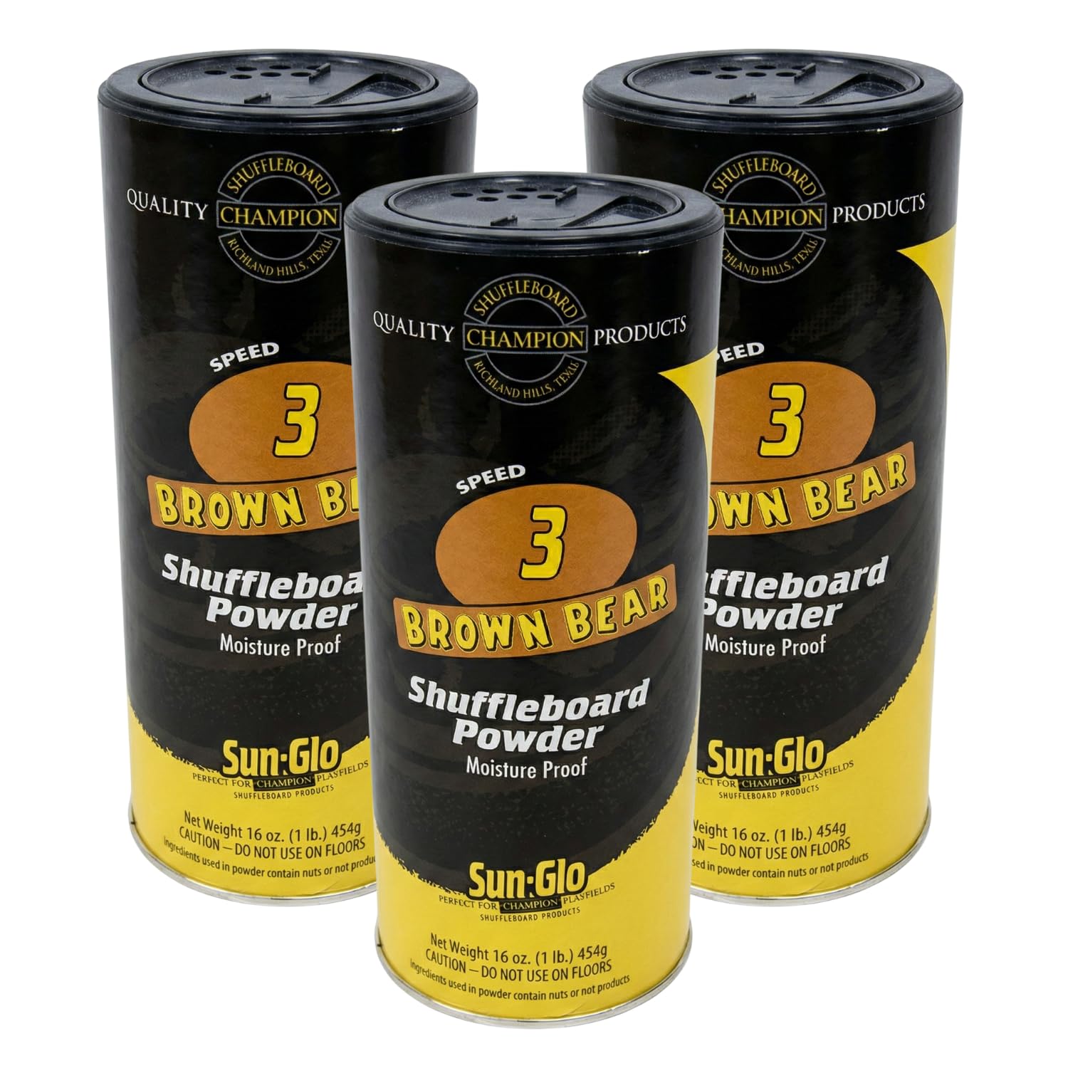 Sun-Glo Speed #3 (Brown Bear) Shuffleboard Powder Wax - Medium-Fast Speed for Optimal Control & Precision - 16 oz Shaker Can (Pack of 3)