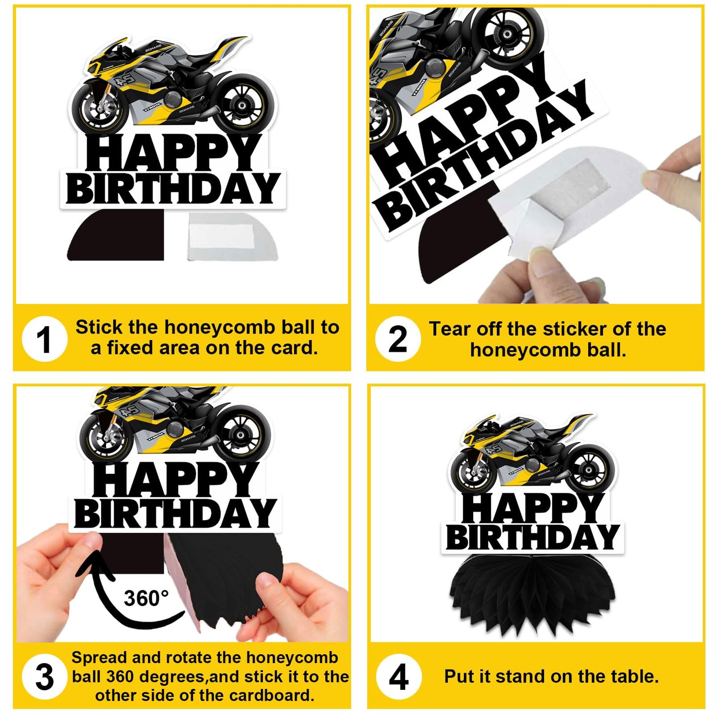Motorcycle Motorbike Happy Birthday Honeycomb Centerpieces Extreme Soprts Racing Motocross Dirt Bike Theme Decor for Motorcycle Rider Man Boys Teen
