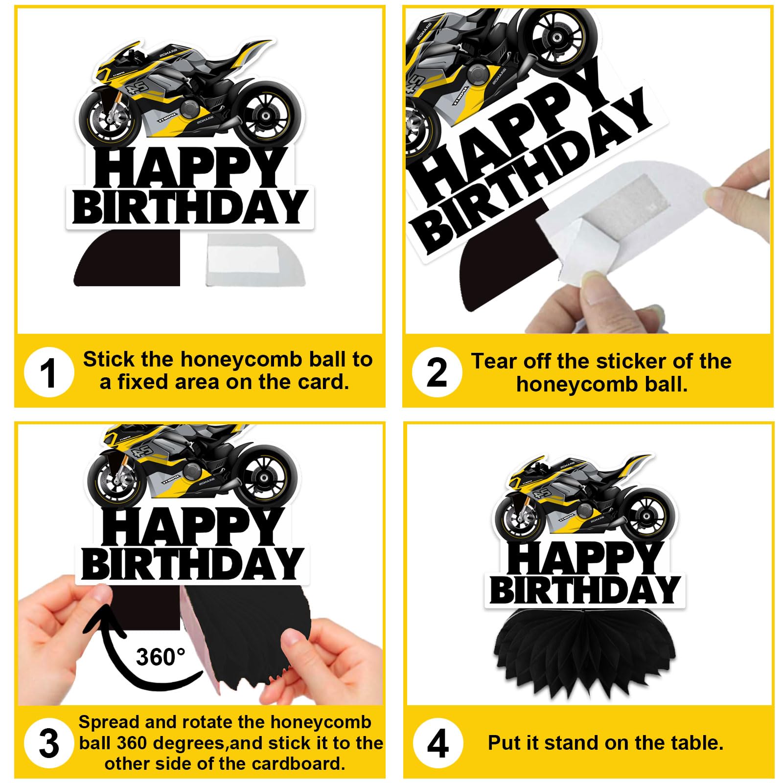 Motorcycle Motorbike Happy Birthday Honeycomb Centerpieces Extreme Soprts Racing Motocross Dirt Bike Theme Decor for Motorcycle Rider Man Boys Teen