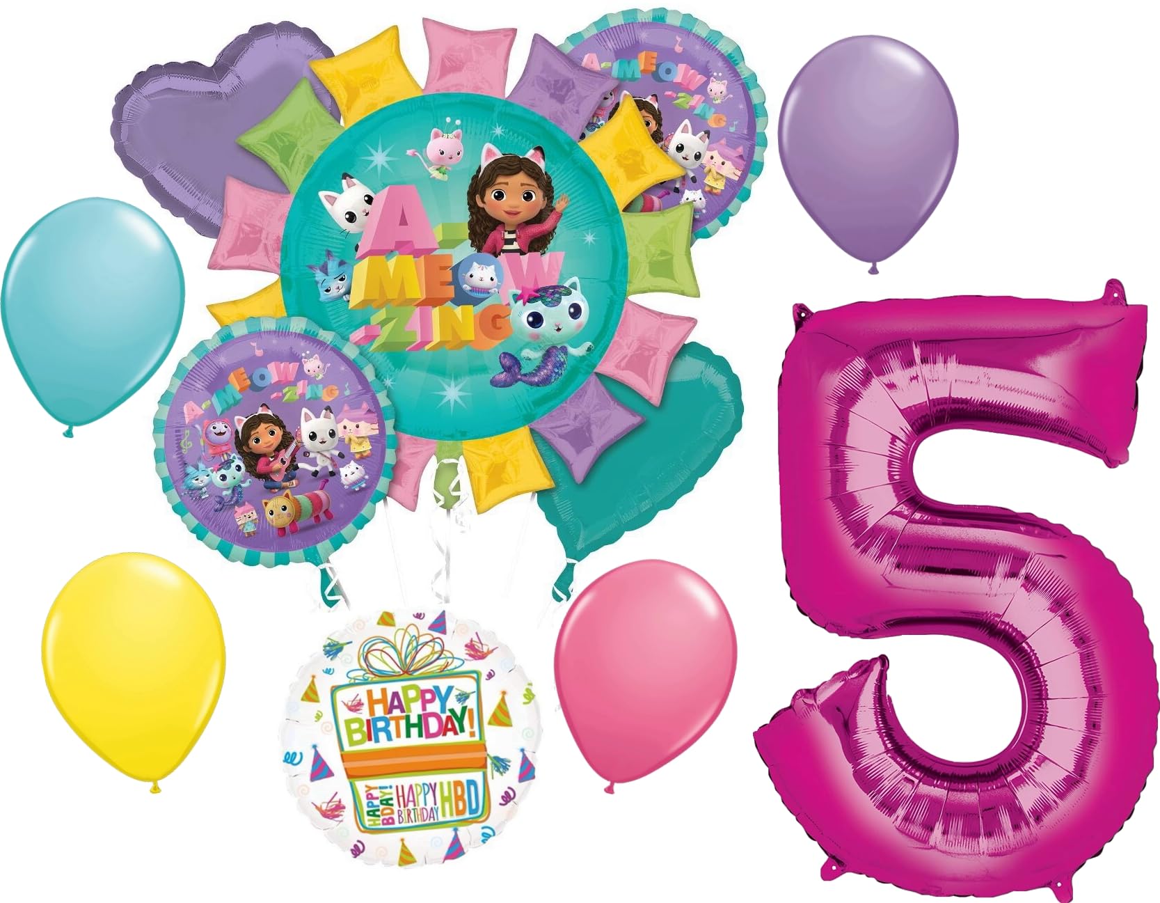 Gabby's 5th Birthday Party Supplies Cats and Dollhouse Balloons Decorations