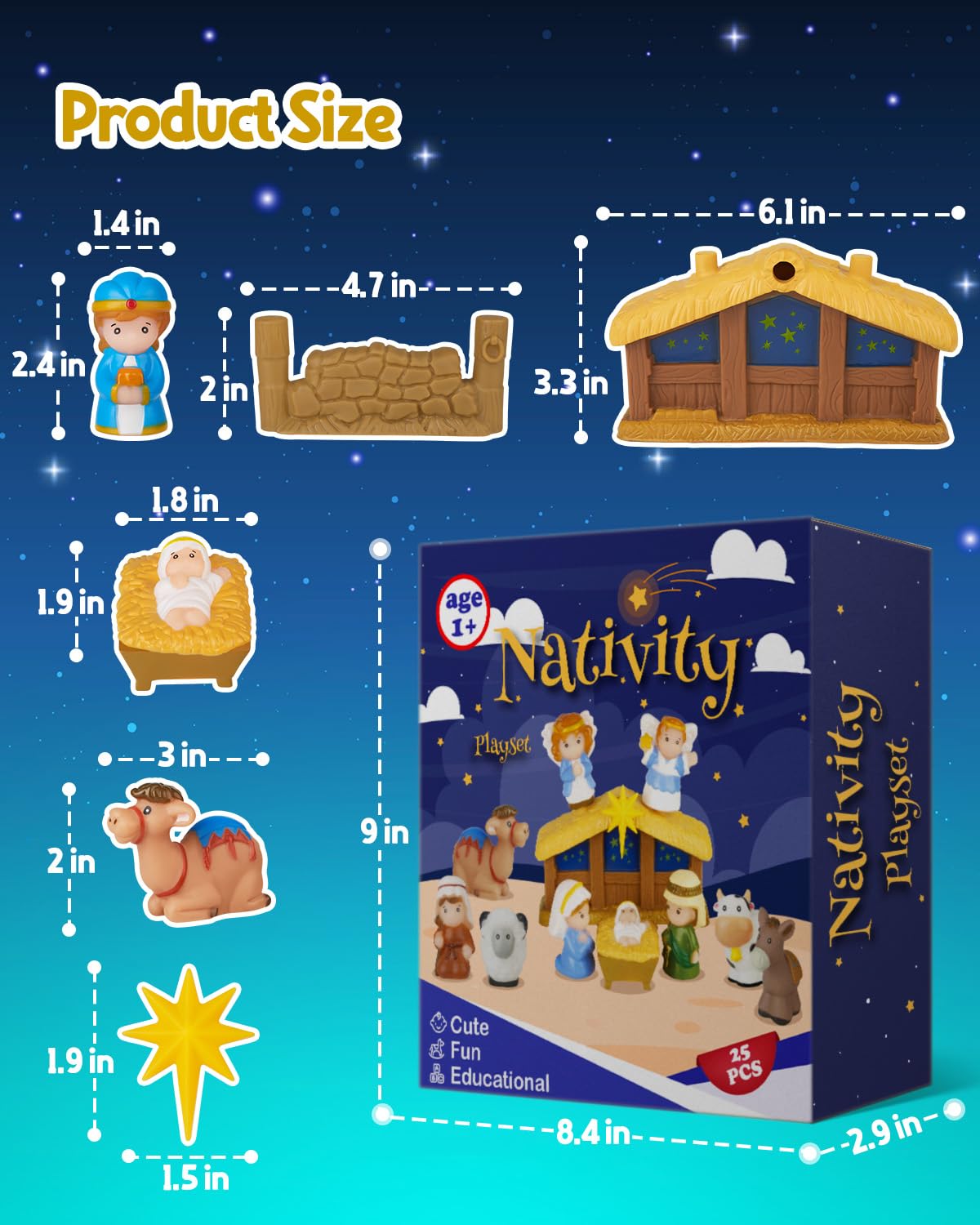 COOLTUNE Nativity Set for Kids - 25 Piece Christmas Nativity Playset with Figures, Soft Rubber Jesus Story Play Toys for Toddlers, Children, Baby
