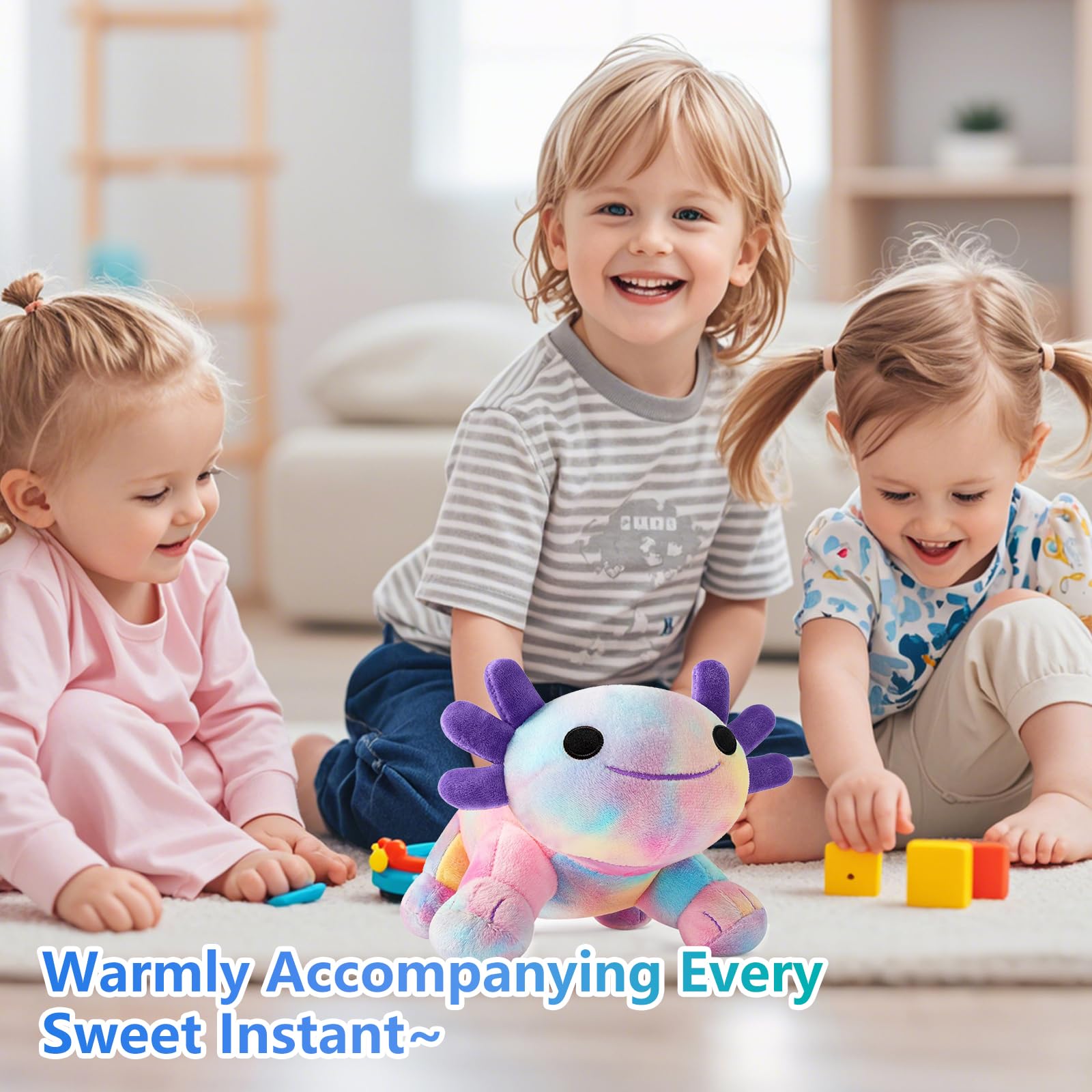 Cute Multicolor Axolotl Plush, Soft Stuffed Animal, Smiling Design (Colour)