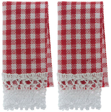 Dolls House Red Gingham Tea Towels Miniature Kitchen Cafe Accessory