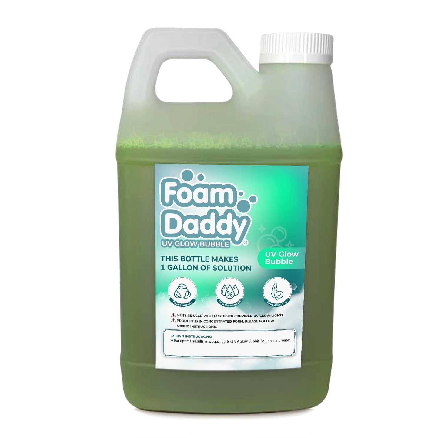 FoamDaddy UV Glow Bubble Solution - Professional Strength Ultra-Concentrated Formula - Make Your Bubbles Glow Under Black Lights - Designed for Any