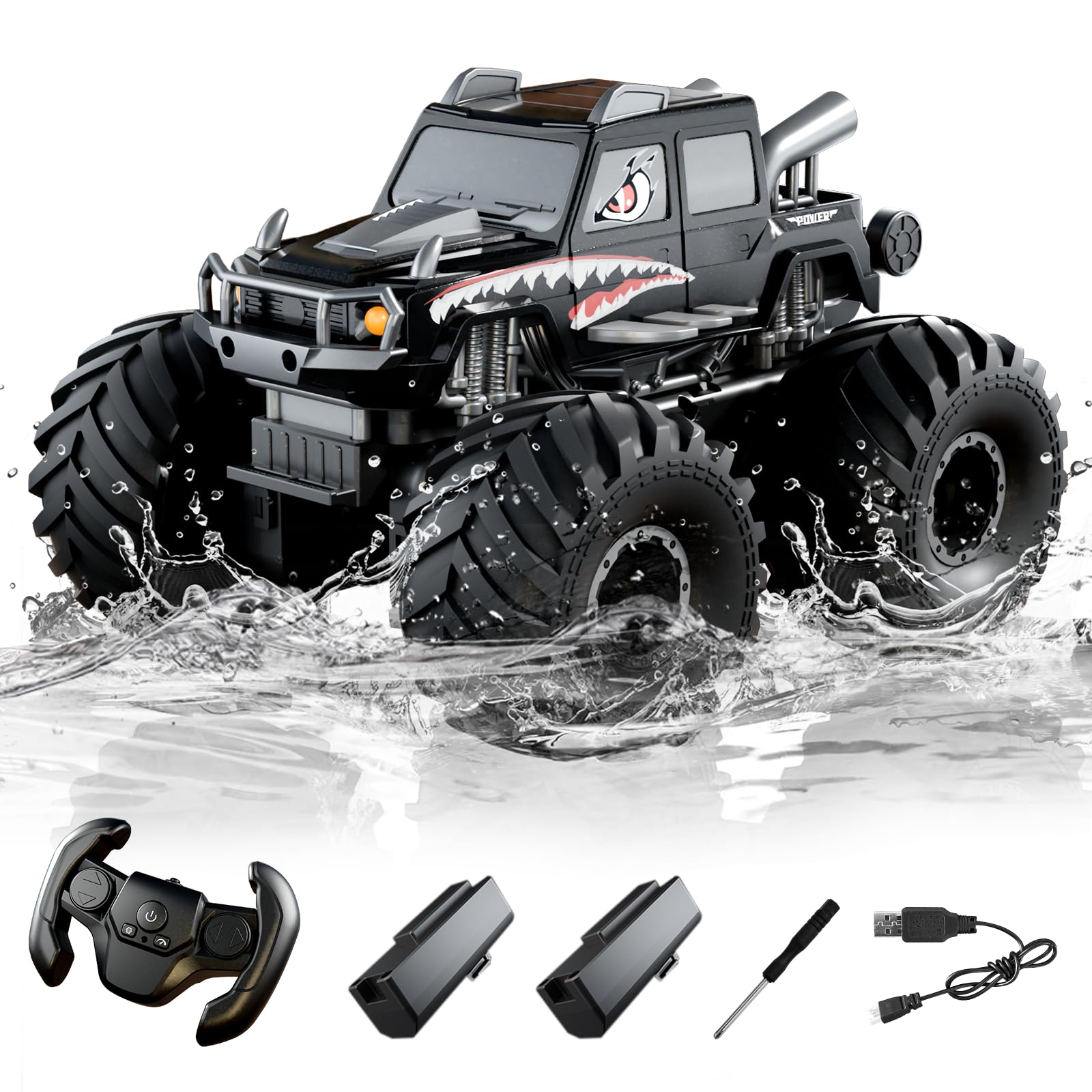 Amphibious Remote Control Car, Waterproof 360°Rotate 4WD RC Monster Trucks,2.4GHz All Terrain Off-Road Pickup Toy,RC Car Pool Toys Remote Control Boat