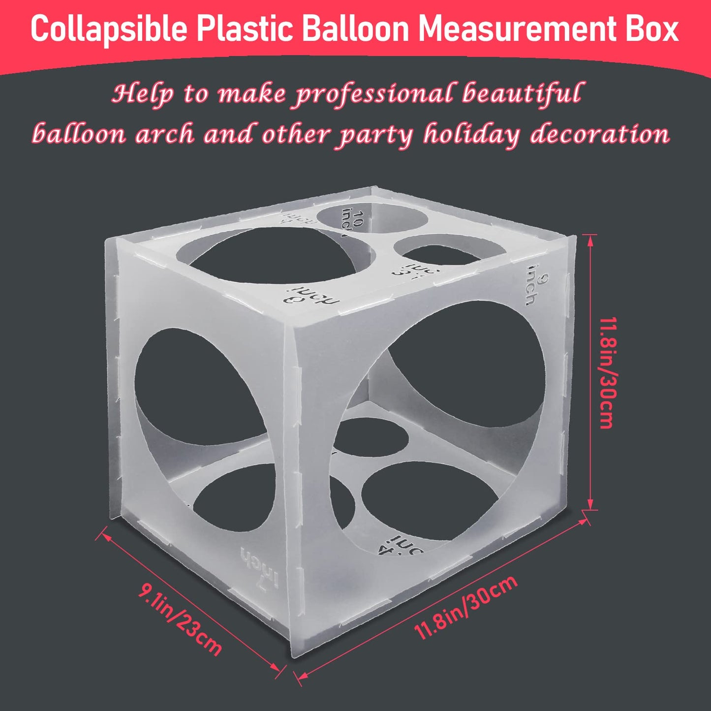 11 Holes Balloon Sizer Cube Box, Catcan 2-10 Inch Collapsible Plastic Balloon Size Measurement Tool for Party Balloon Arches Columns Decoration