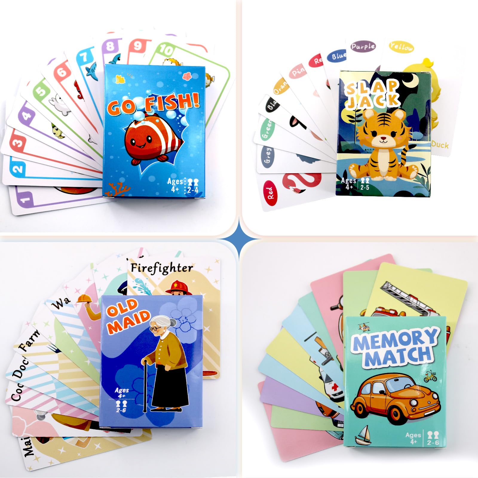 Card Games for Kids Ages 4-8, Go Fish,Old Maid Card Game and Memory Games Card, Fun Classic Kid Toddlers Games for Family Game Night Party Travel