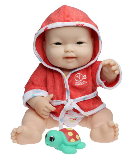 JC Toys Bath Time Gift Set Featuring Adorable Asian Lots to Love Babies 14" All Vinyl Washable Dolls Dressed in Hooded Bathrobe and Diaper, Includes