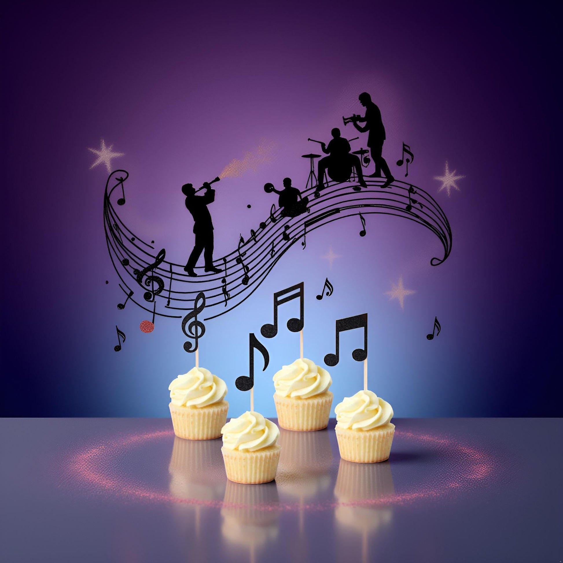 36 Pieces Musical Notes Cupcake Toppers, Black Glitter Rock Pop Music Theme Cupcake Picks Music Concert Theme Birthday Party Cake Decorations Supplies