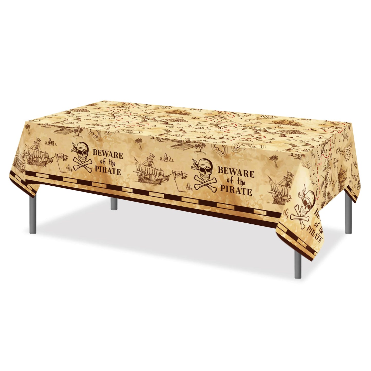 2 Pcs Pirate Party Tablecloth, Disposable Plastic Vintage Treasure Map Tablecover Waterproof Rectangular Treasure Tablecloth for Kids Pirate Themed