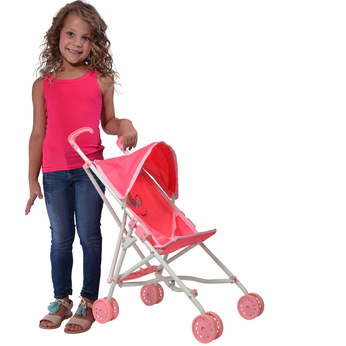 My First Baby Doll Stroller for Toddlers 1-3 Year Old Girls, Little Kids | Toy Stroller with Bottom Storage Basket, Foldable Frame, Canopy, Seatbelt