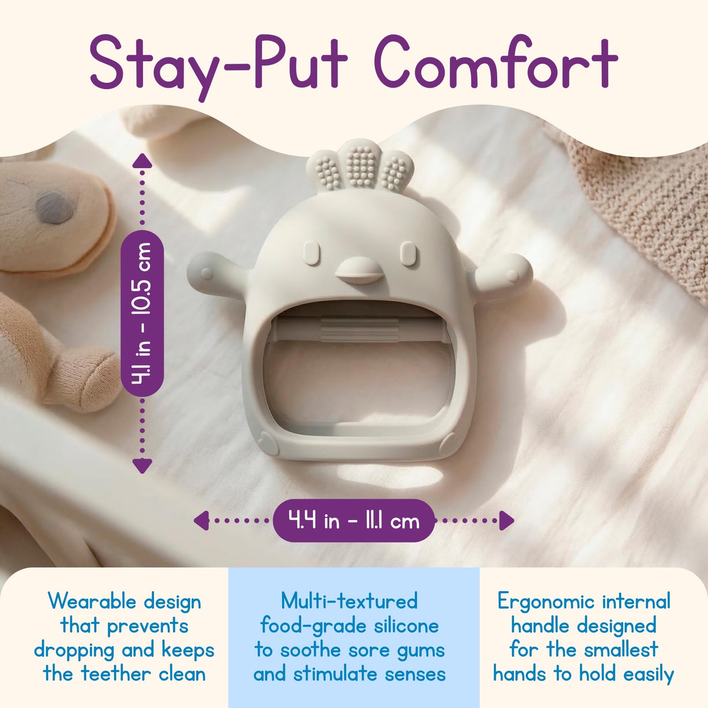PBnJ Baby Teething Mittens for Babies 0-6 Months, 2 Pack Silicone Teething Mitten with 3 Textures & Crinkle Sound, BPA-Free Teether Glove for Teething