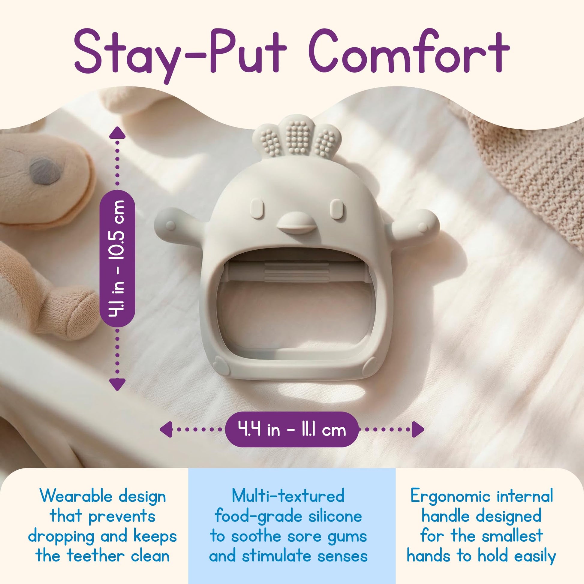 PBnJ Baby Teething Mittens for Babies 0-6 Months, 2 Pack Silicone Teething Mitten with 3 Textures & Crinkle Sound, BPA-Free Teether Glove for Teething