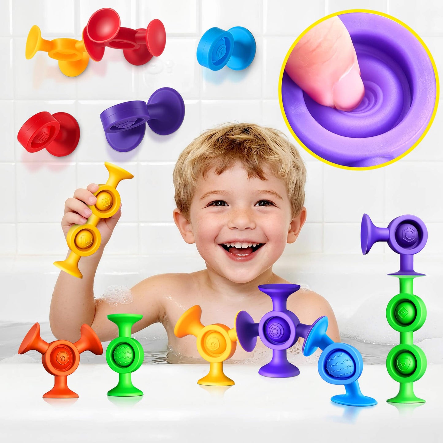 Baby Bath Toys Suction Toy: No Hole Bath Toy for Baby Toddlers Sensory Fidget Toys for Autism Fine Motor Skills Suction Cup Toys for Boys Girls