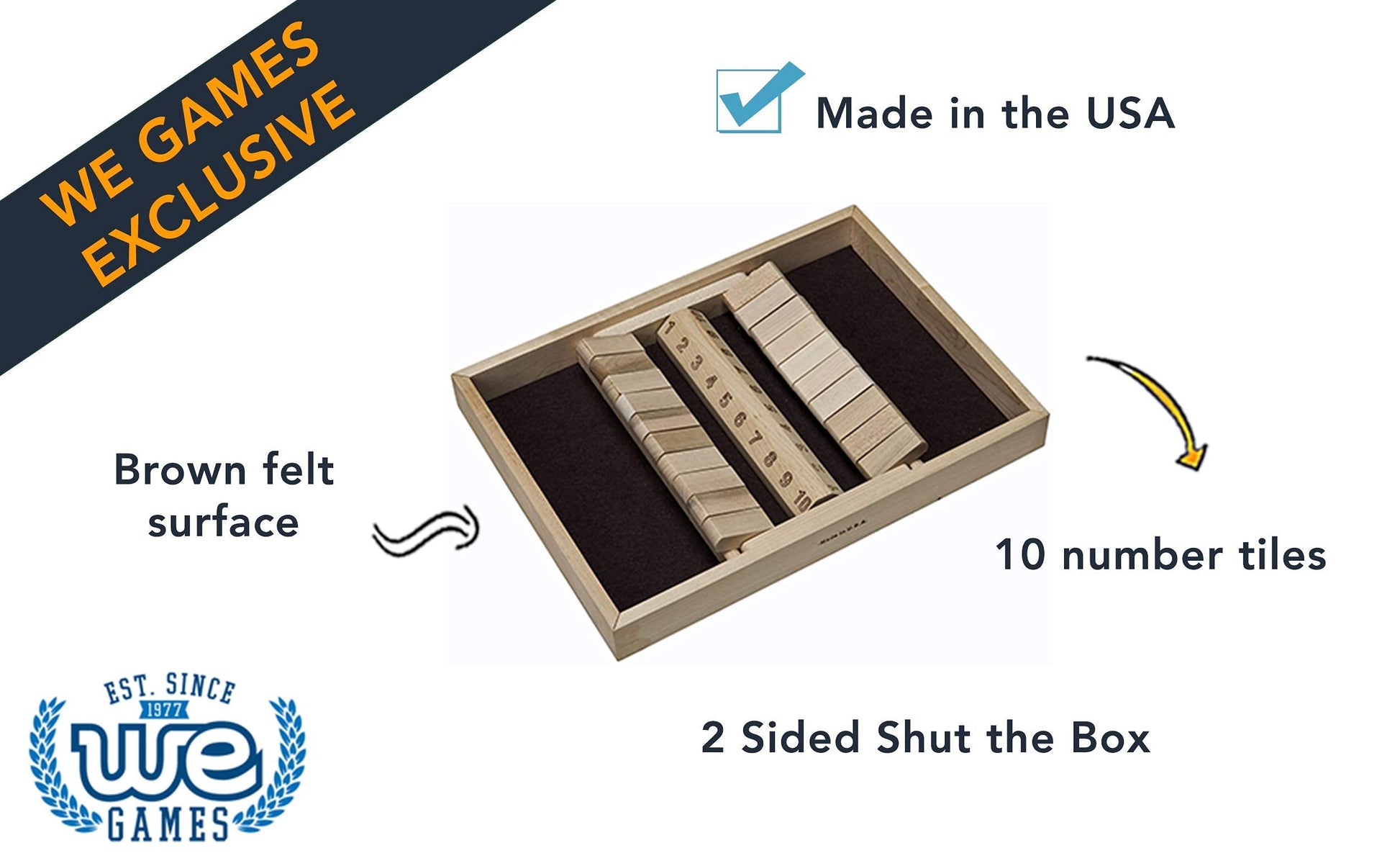 WE Games Wooden Shut the Box Game 2 Player, Double-Sided Shut the Box Game 10 Number Flips Tiles, Dice Games for Adults, Classic Pub Games & Tabletop