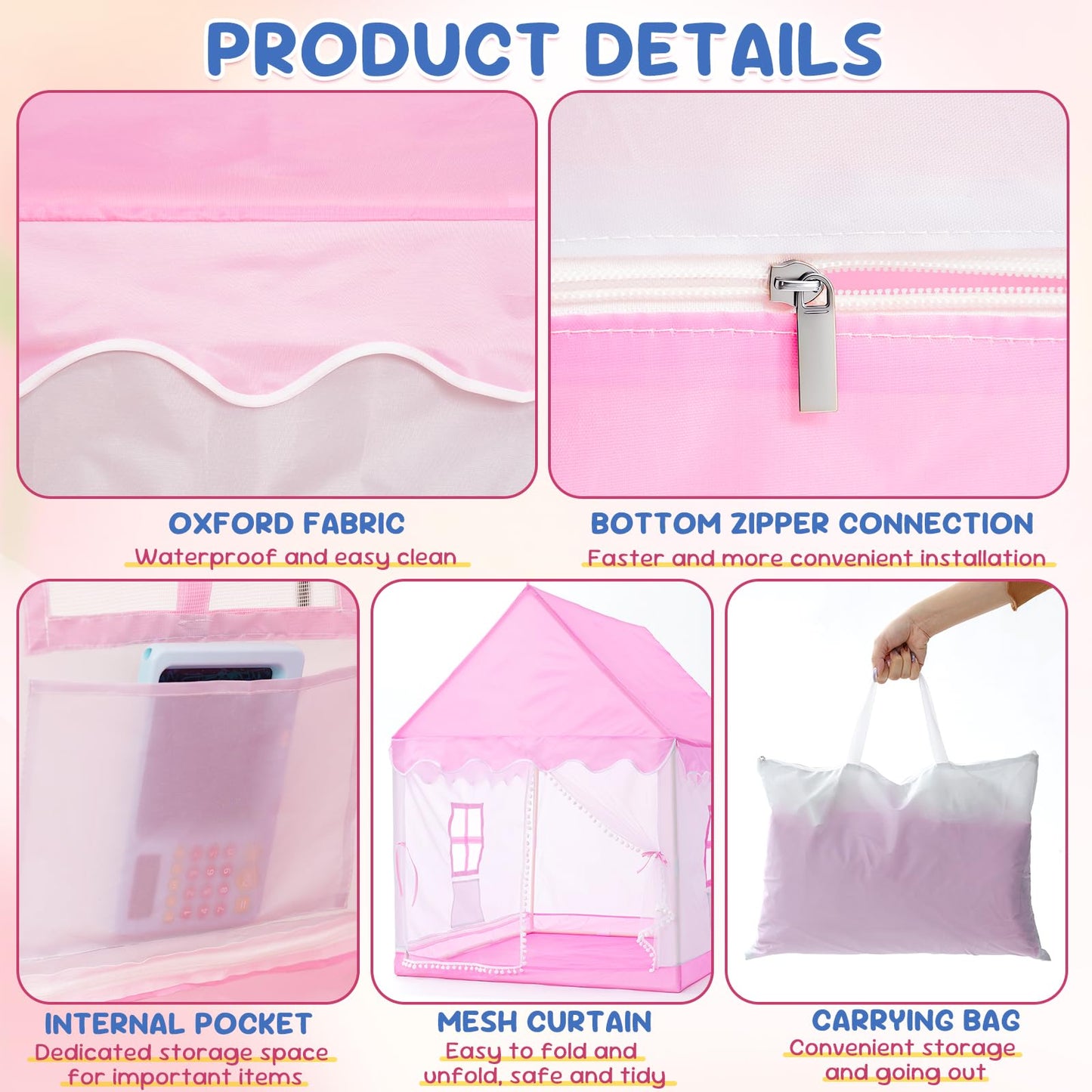 BSHAPPLUS Pink Tent for Kids Indoor, 1 to 3-Year-Old