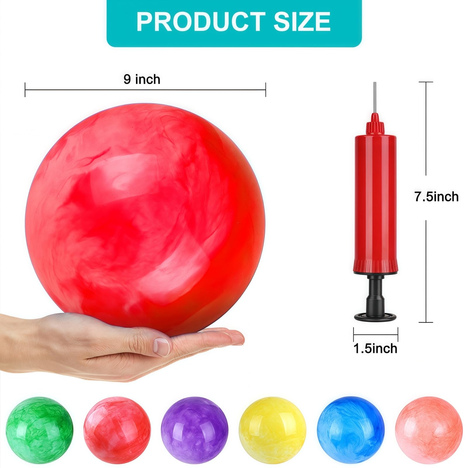 ZHANGBY 3 Pcs Playground Balls with Pump, 9 Inch Marbleized Bouncy Balls