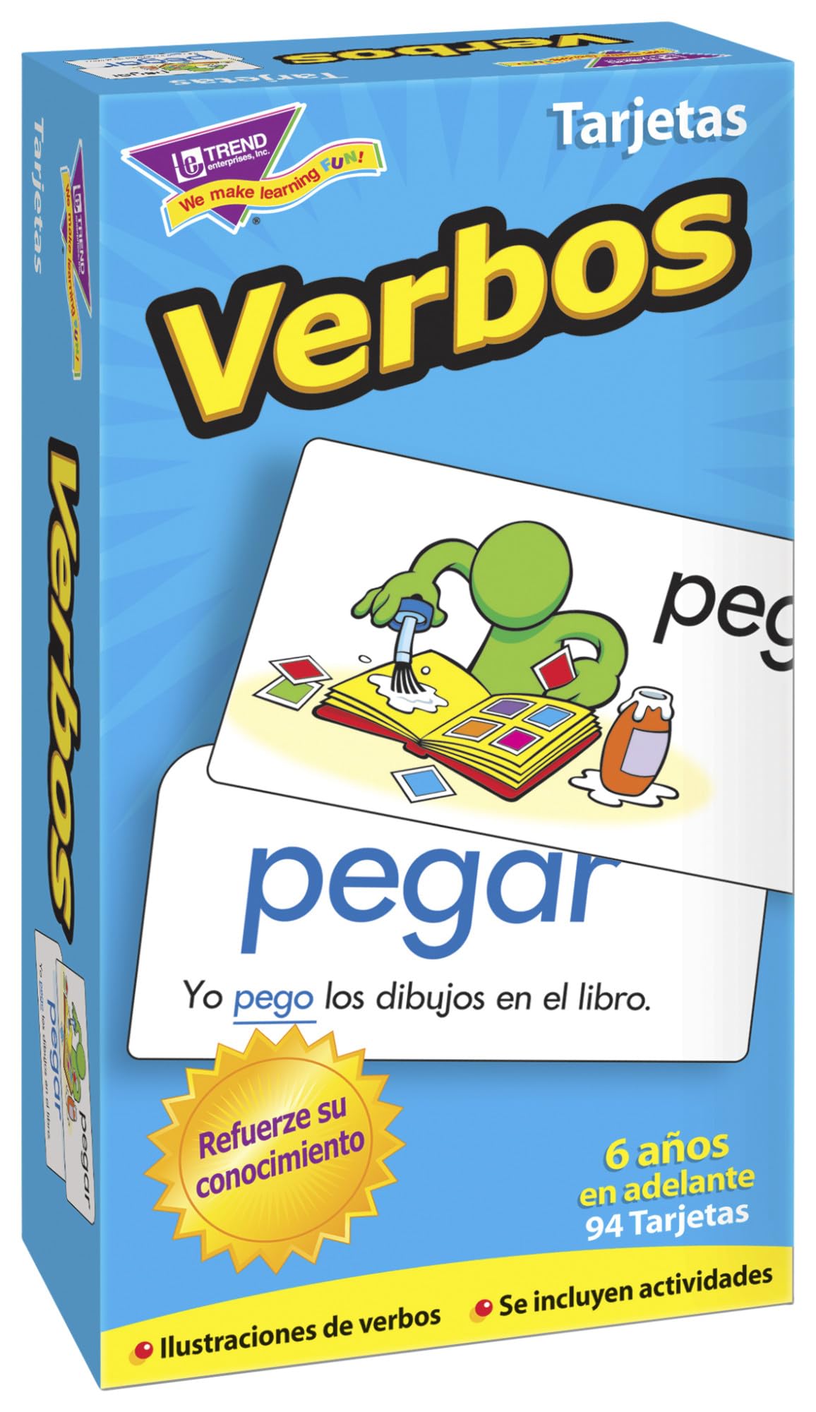 Trend Enterprises: Verbos (Spanish Action Words) Skill Drill Flash Cards, Grow Spanish Fluently, Illustraions with Words & Sample Sentence, 94 Cards