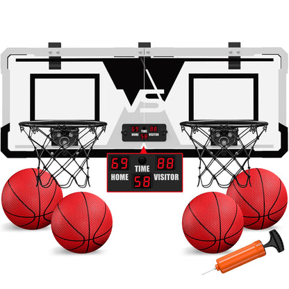 HYES Dual Shot Over The Door Mini Basketball Hoop Indoor with Scoreboard